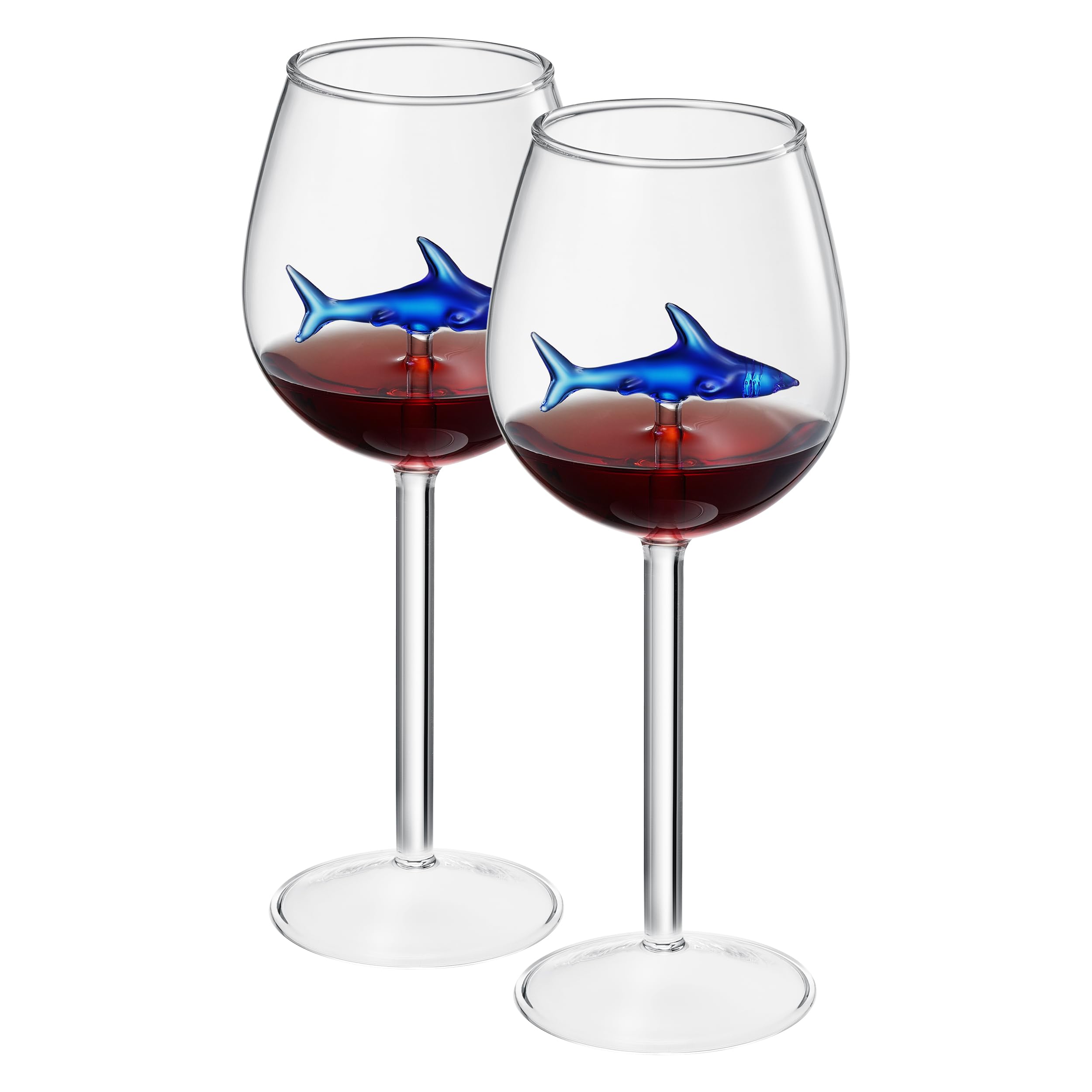 Shark - Inspired Wine Glasses Set of 2 – 13oz Stemmed Red & White Wine Glass with 3D Shark Inside – Unique Glassware Gift for Men, Dad, or Host - Boske.store