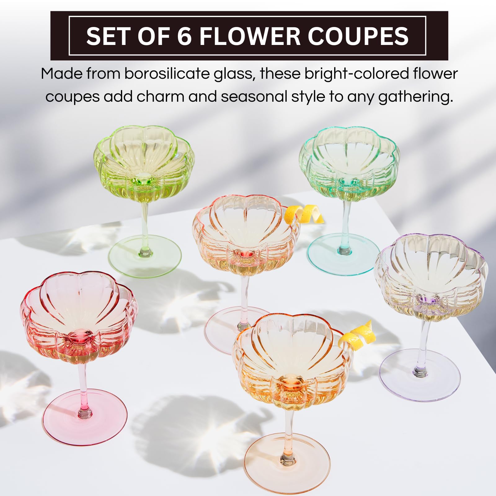 Flower Coupe Cocktail Glasses | Set of 4 | Bright Colors - Boske.store