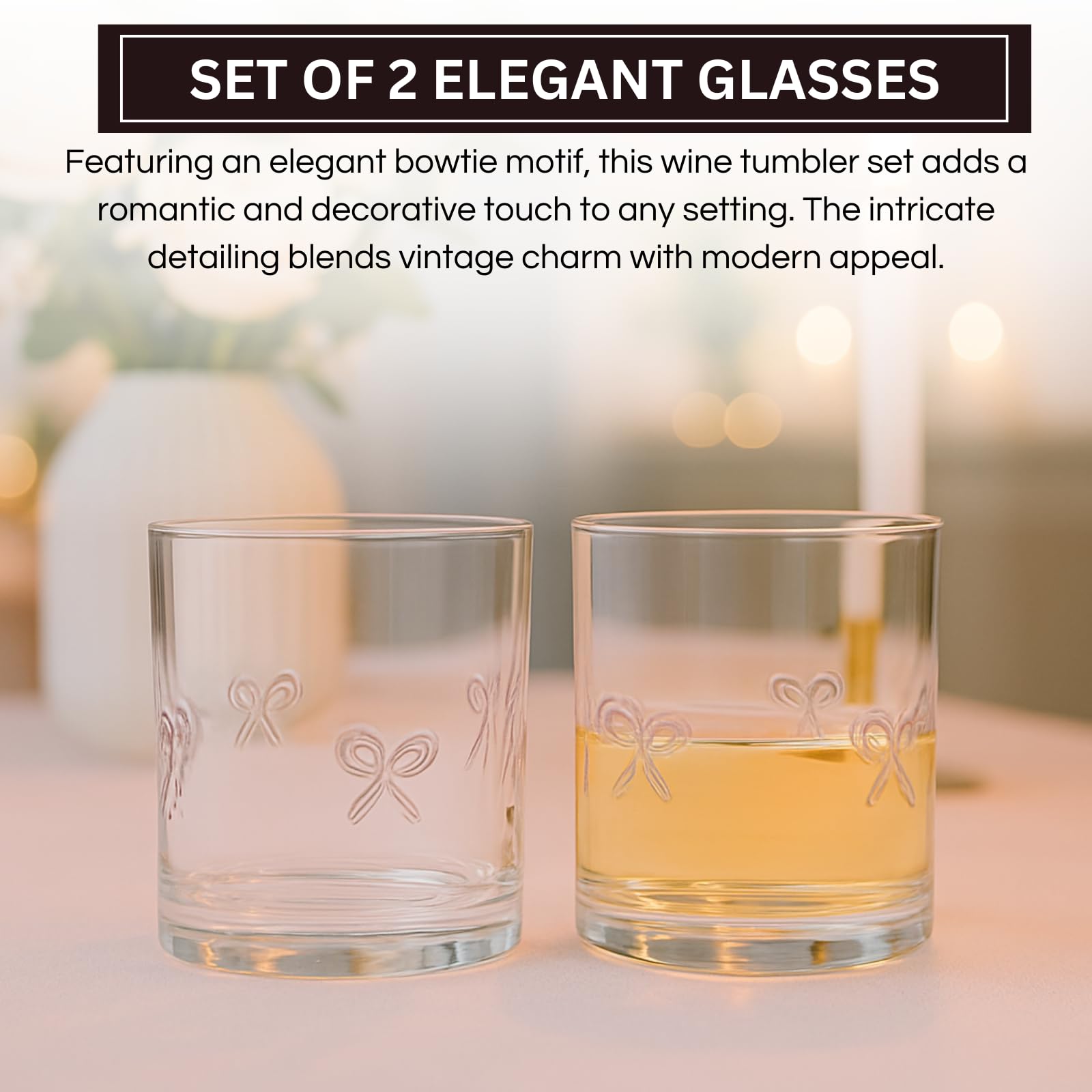 Khen Bowtie Tumblers Set Stylish Break Resistant Acrylic Drinkware for Cocktail Wedding Gift Use - Set of 2 Pink - Boske.store