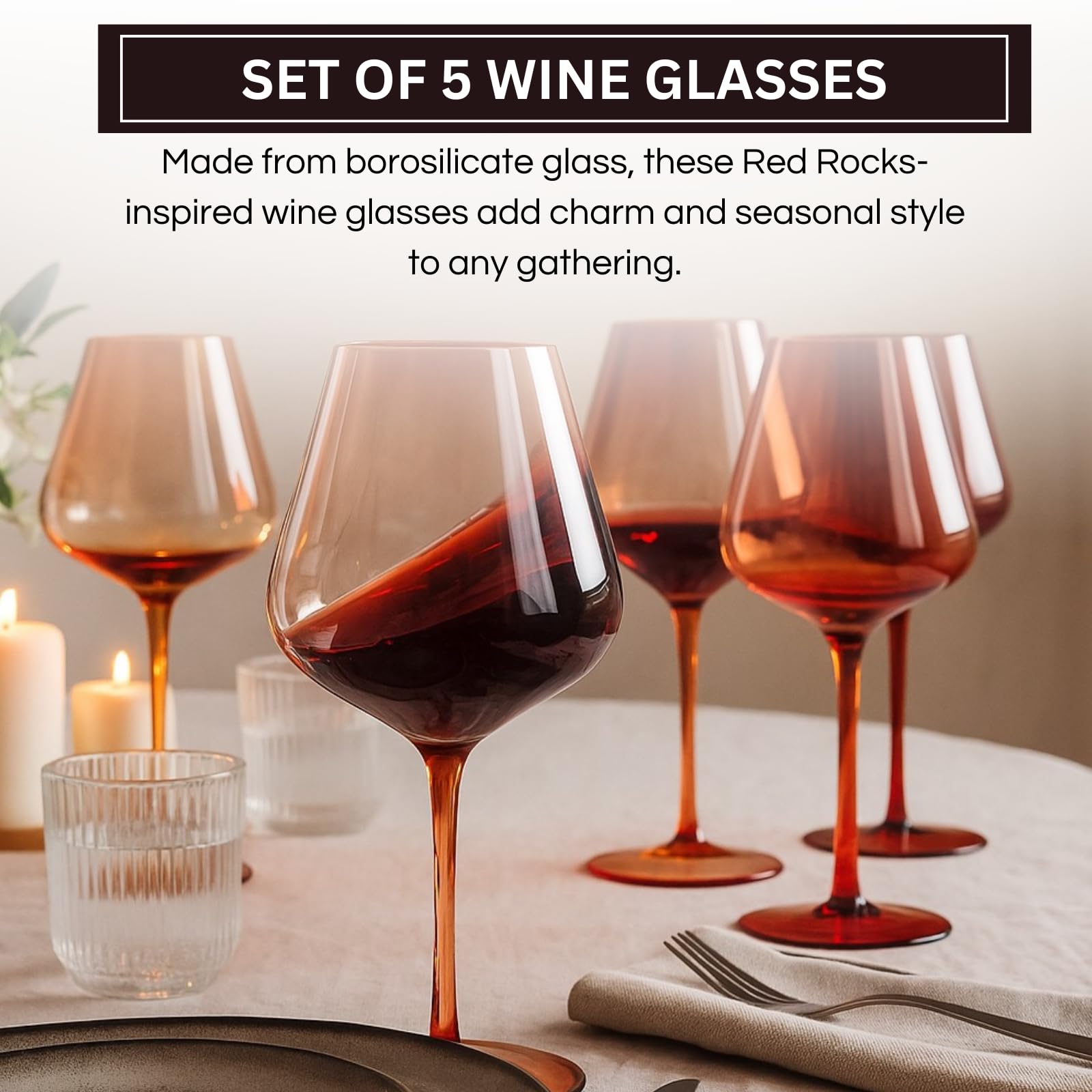 Red Rocks Gradient Colored Wine Glass | Set of 5 | 20 oz - Boske.store
