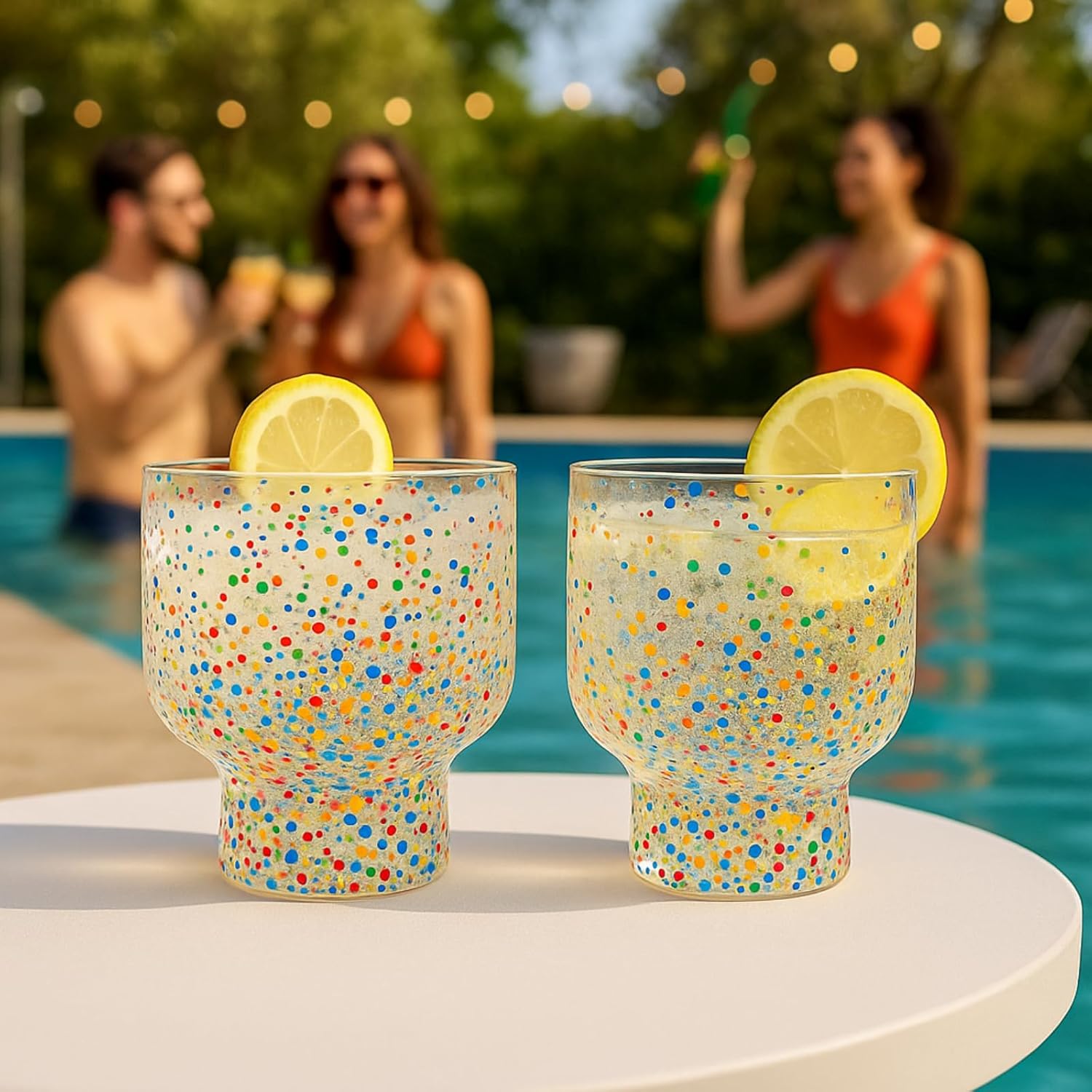 Khen Confetti Stemless Tumblers Set Colorful Drinkware Barware Clear Festive Cups - 12oz Clear - Boske.store