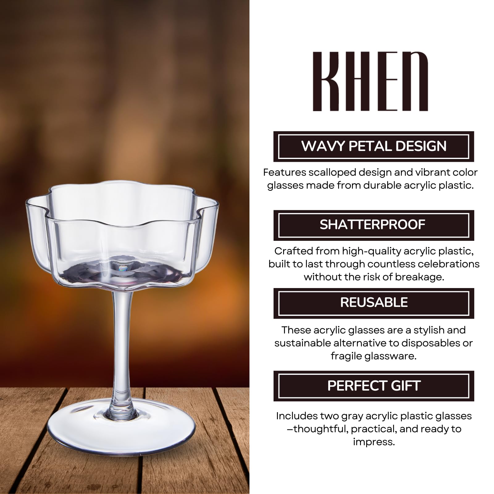 Flower Wave Coupe Cocktail Colored Glasses | Set of 2 | Grey - Boske.store