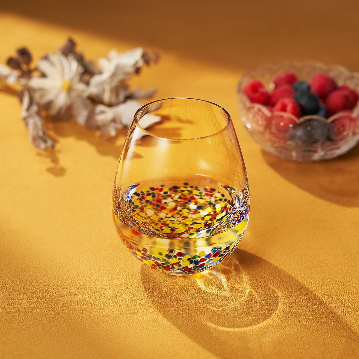 The Wine Savant Mexican Wine Glasses Hand Blown Confetti Rock Artistic Break Resistant Glass Drinkware - Clear - Boske.store
