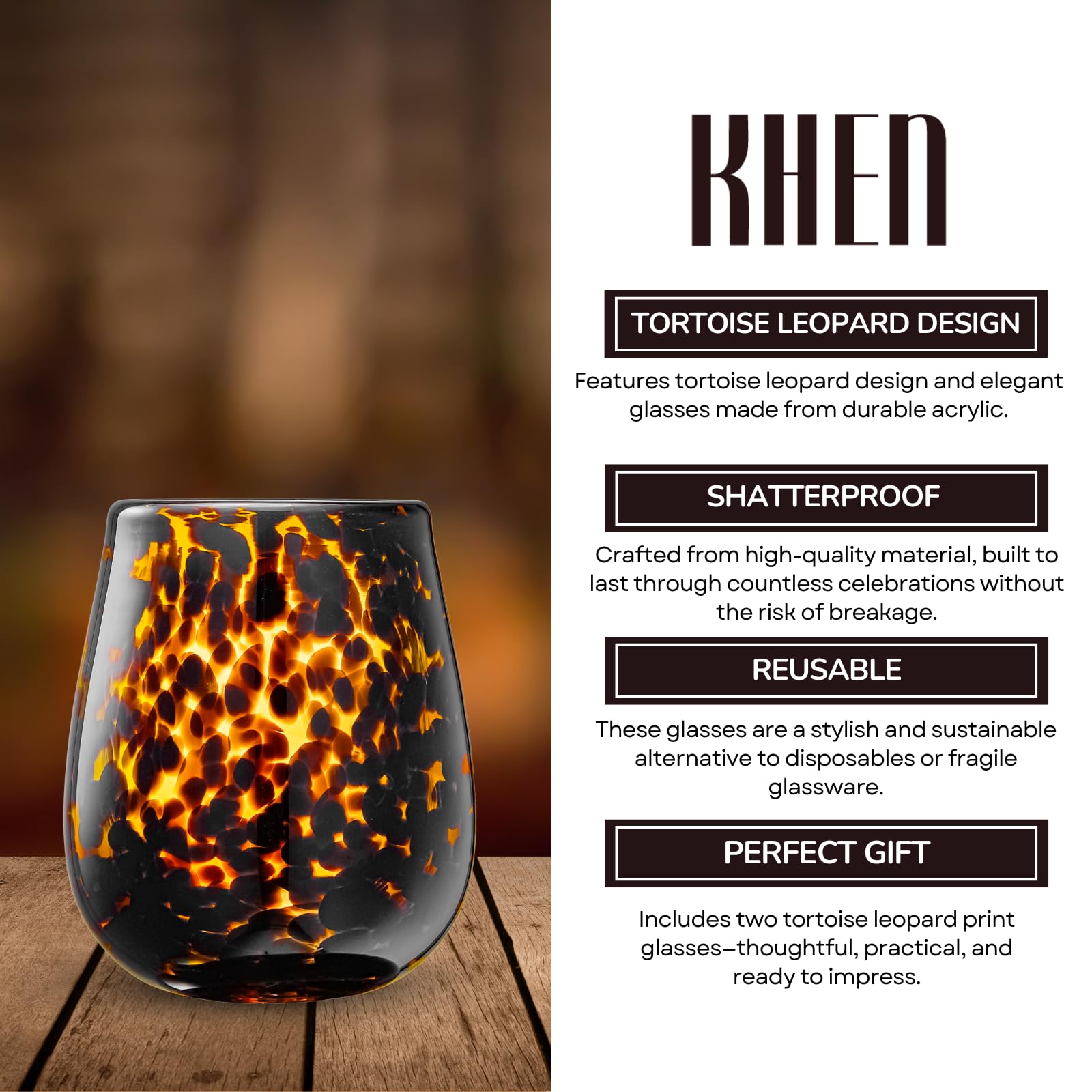 Leopard Print Amber Colored Stemless Wine Glass |  Set of 2 - Boske.store