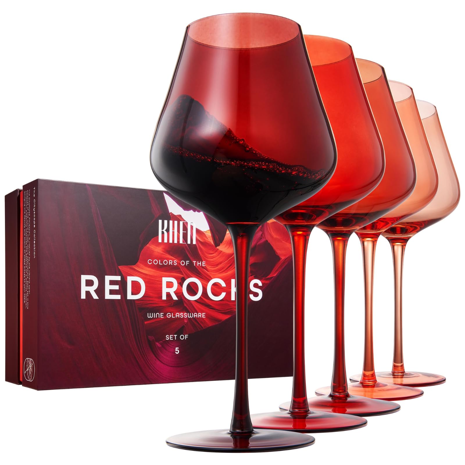 Red Rocks Gradient Colored Wine Glass | Set of 5 | 20 oz - Boske.store