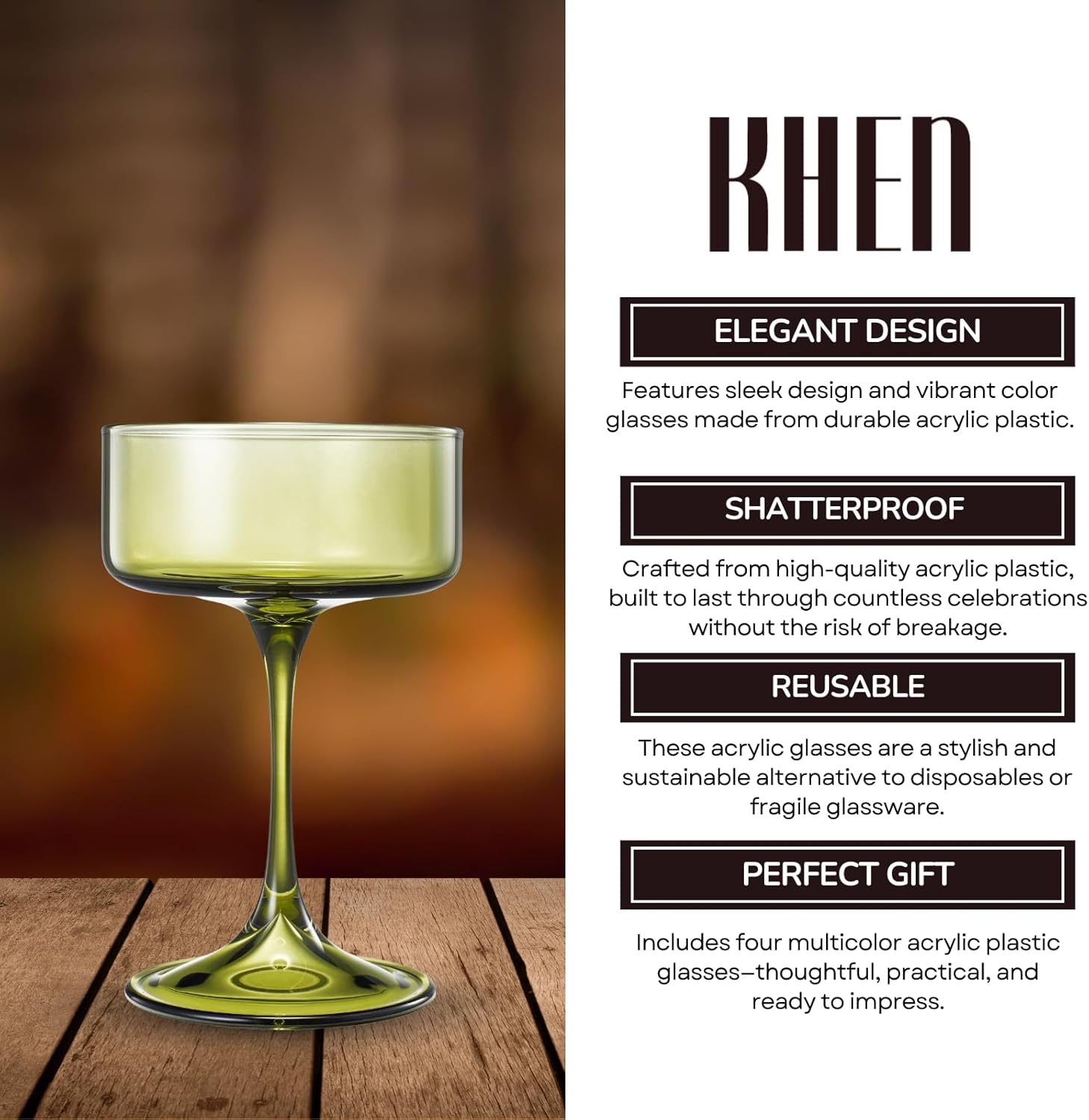 Khen Champagne Coupes Morgan Set Vibrant Stemware Drinkware for Parties - Set of 4 Multicolor - Boske.store