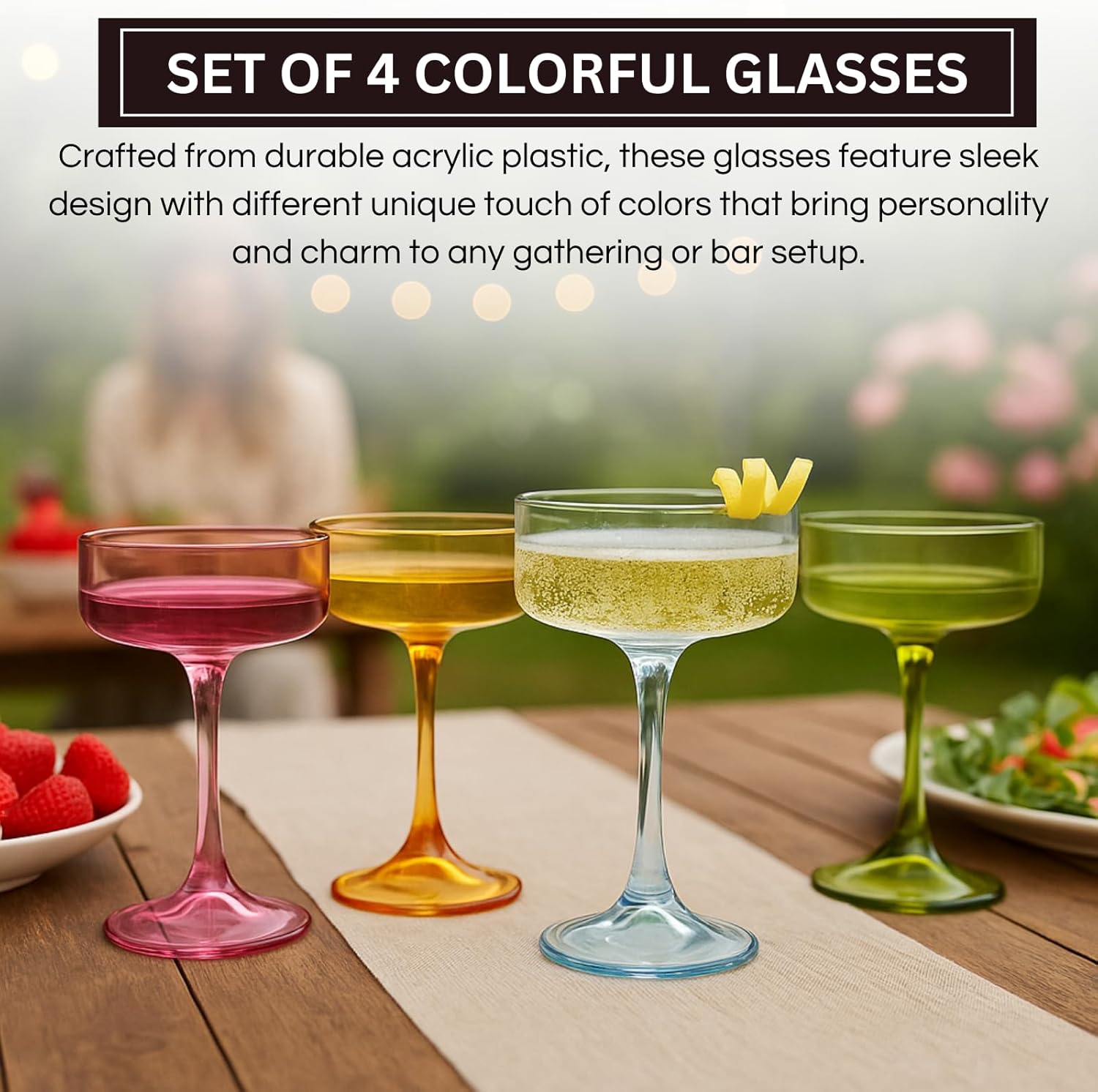 Khen Champagne Coupes Morgan Set Vibrant Stemware Drinkware for Parties - Set of 4 Multicolor - Boske.store