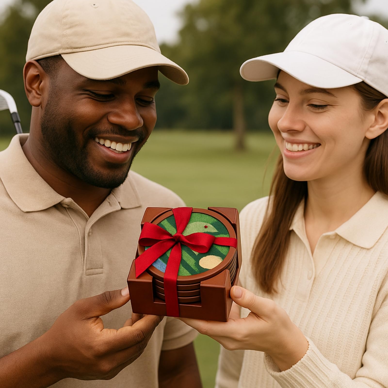 Golf Coasters, Durable Wooden Drink Coasters with Holder - Boske.store