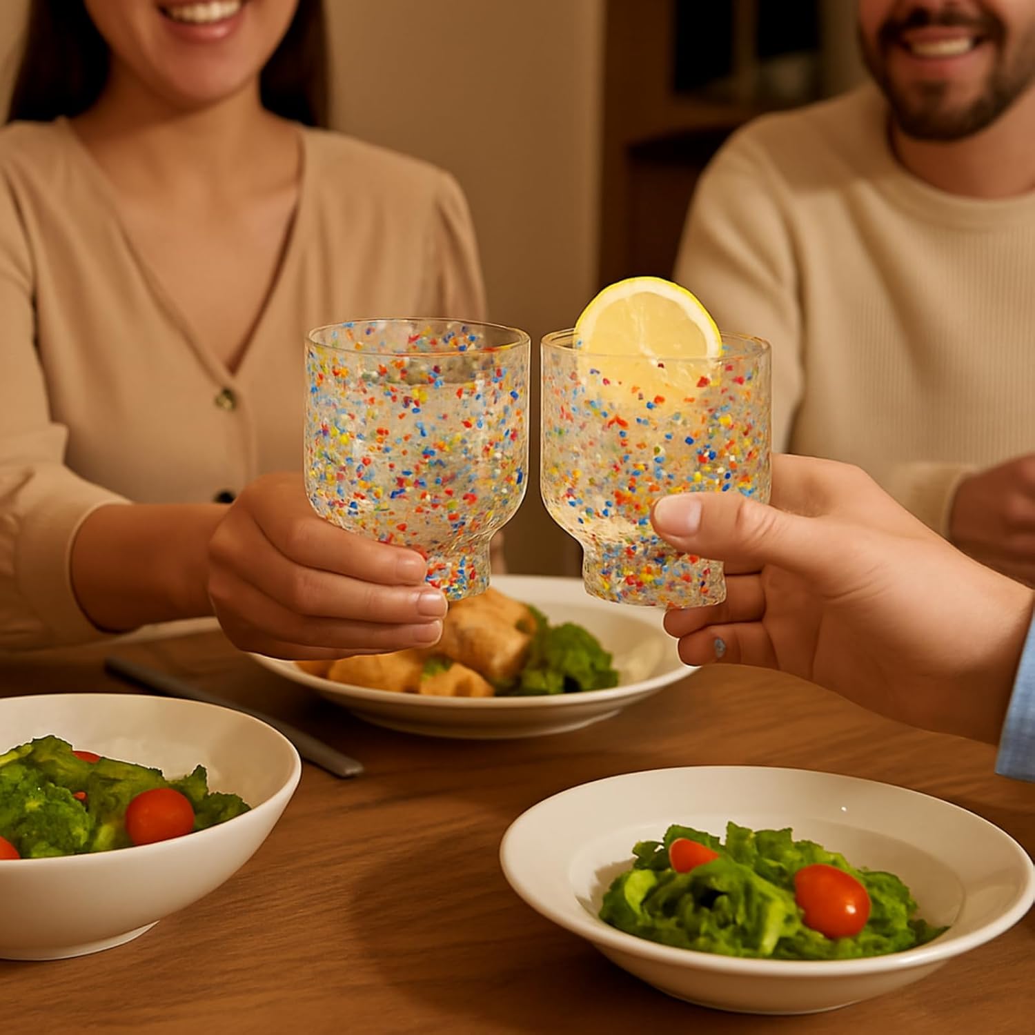 Khen Confetti Stemless Tumblers Set Colorful Drinkware Barware Clear Festive Cups - 12oz Clear - Boske.store