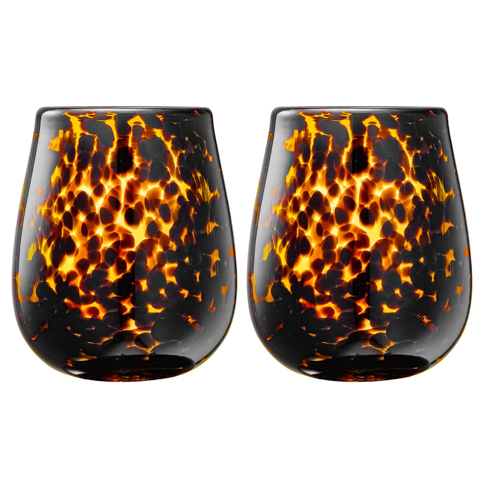 Leopard Print Amber Colored Stemless Wine Glass |  Set of 2 - Boske.store