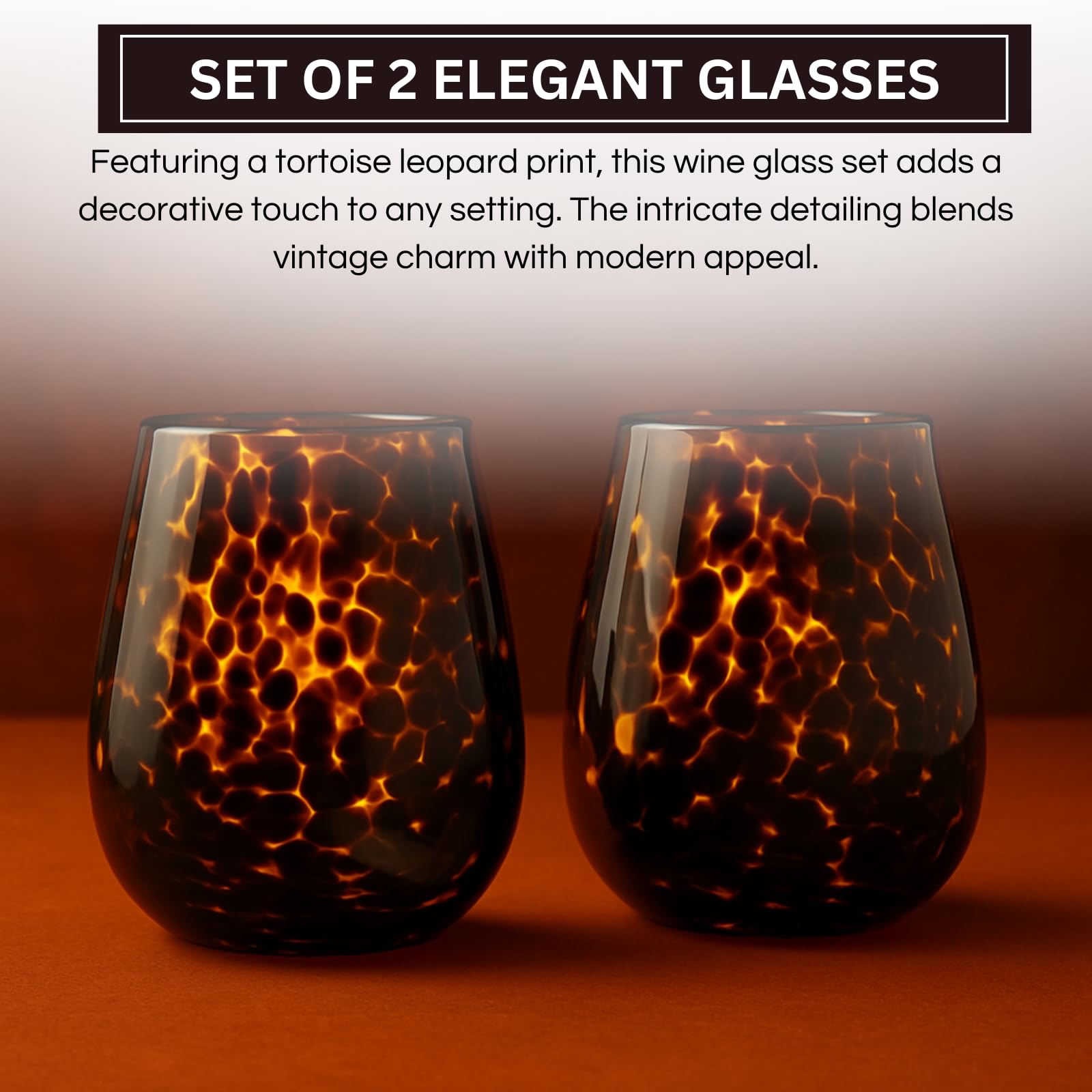 Leopard Print Amber Colored Stemless Wine Glass |  Set of 2 - Boske.store