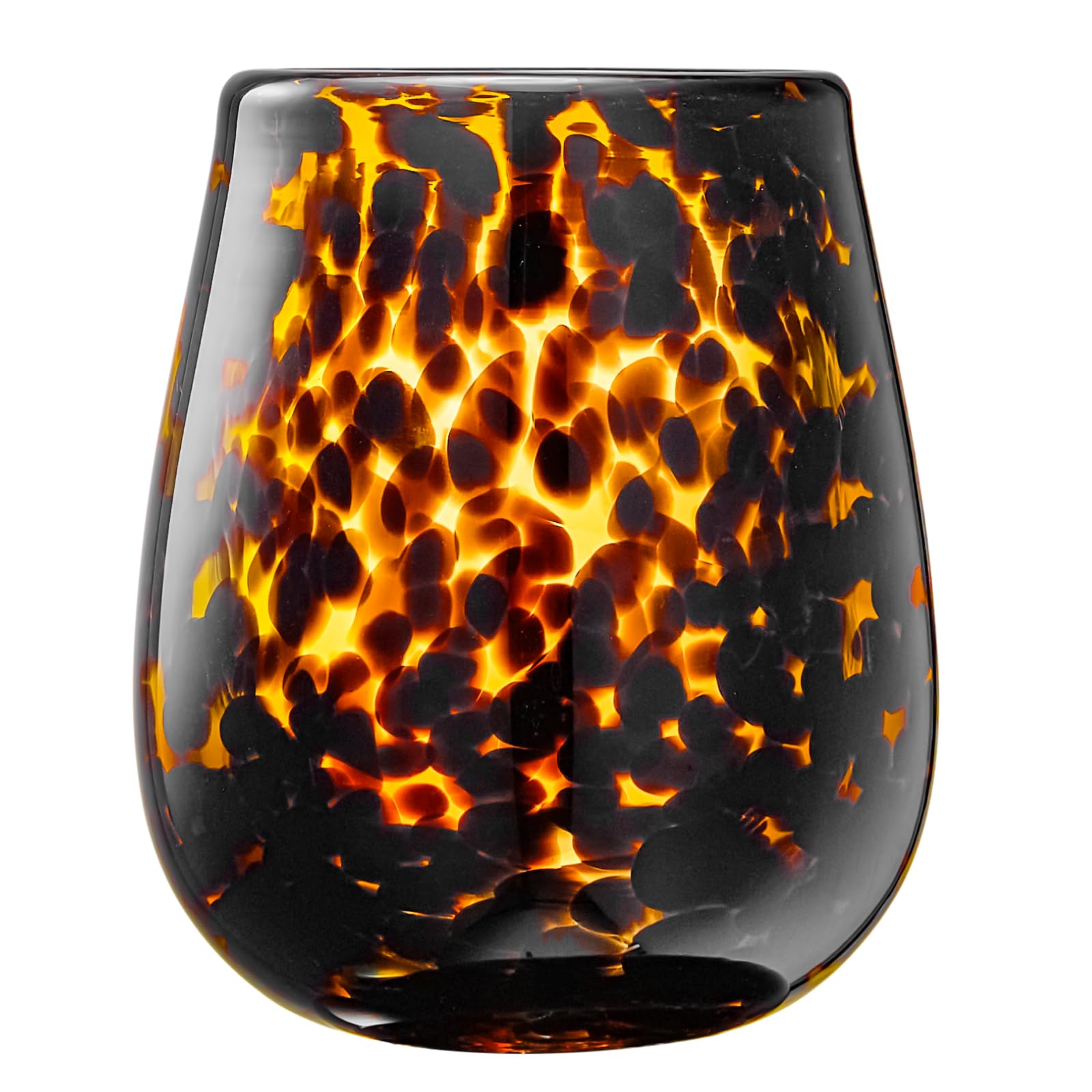 Leopard Print Amber Colored Stemless Wine Glass |  Set of 2 - Boske.store