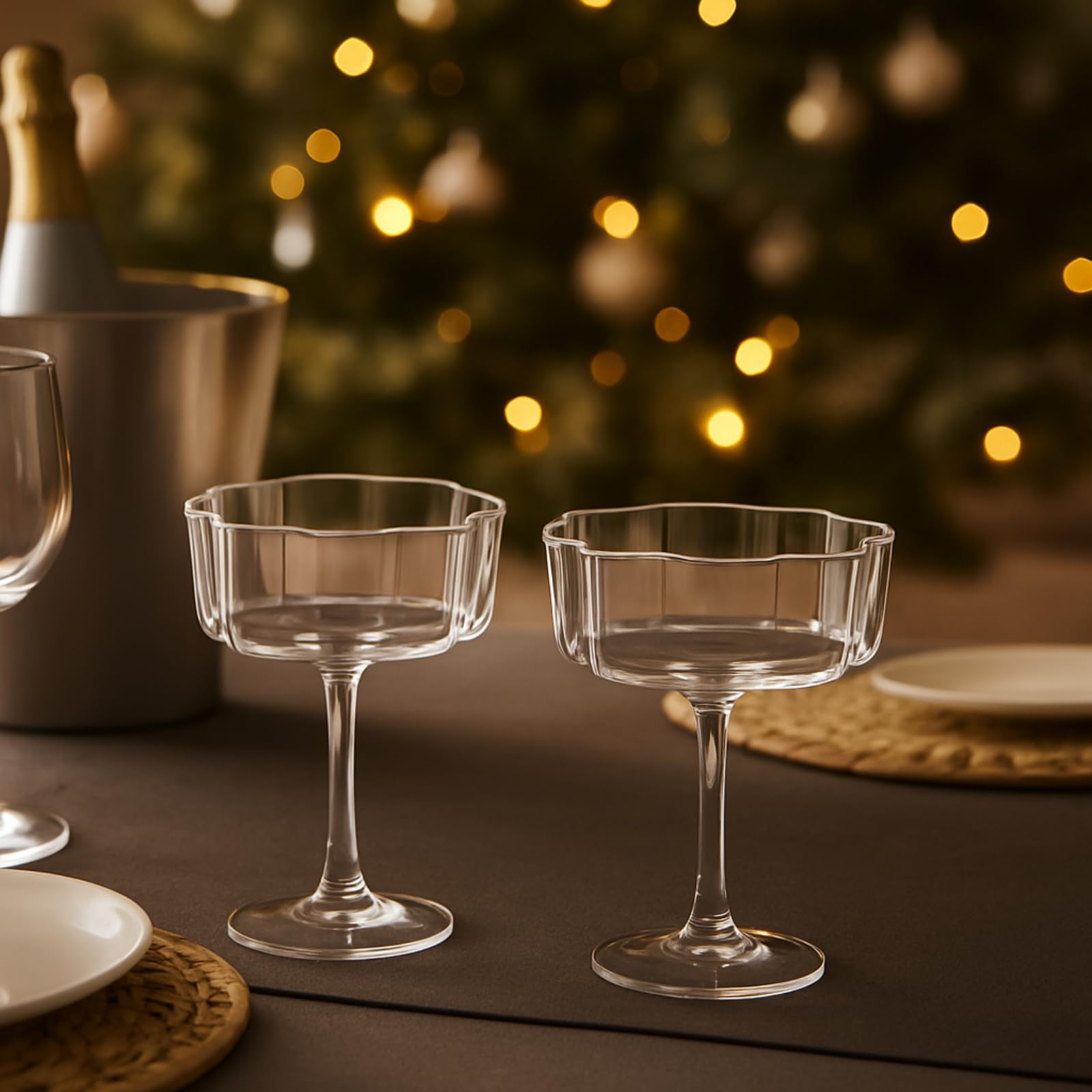 Flower Wave Coupe Cocktail Colored Glasses | Set of 2 | Grey - Boske.store