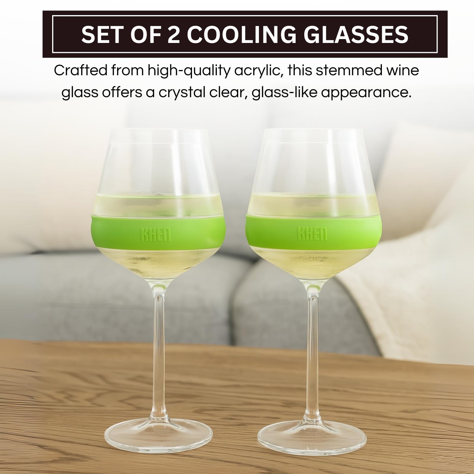 Stemmed Acrylic Cooling Wine  Glasses 14oz | Set of 2 | Green - Boske.store