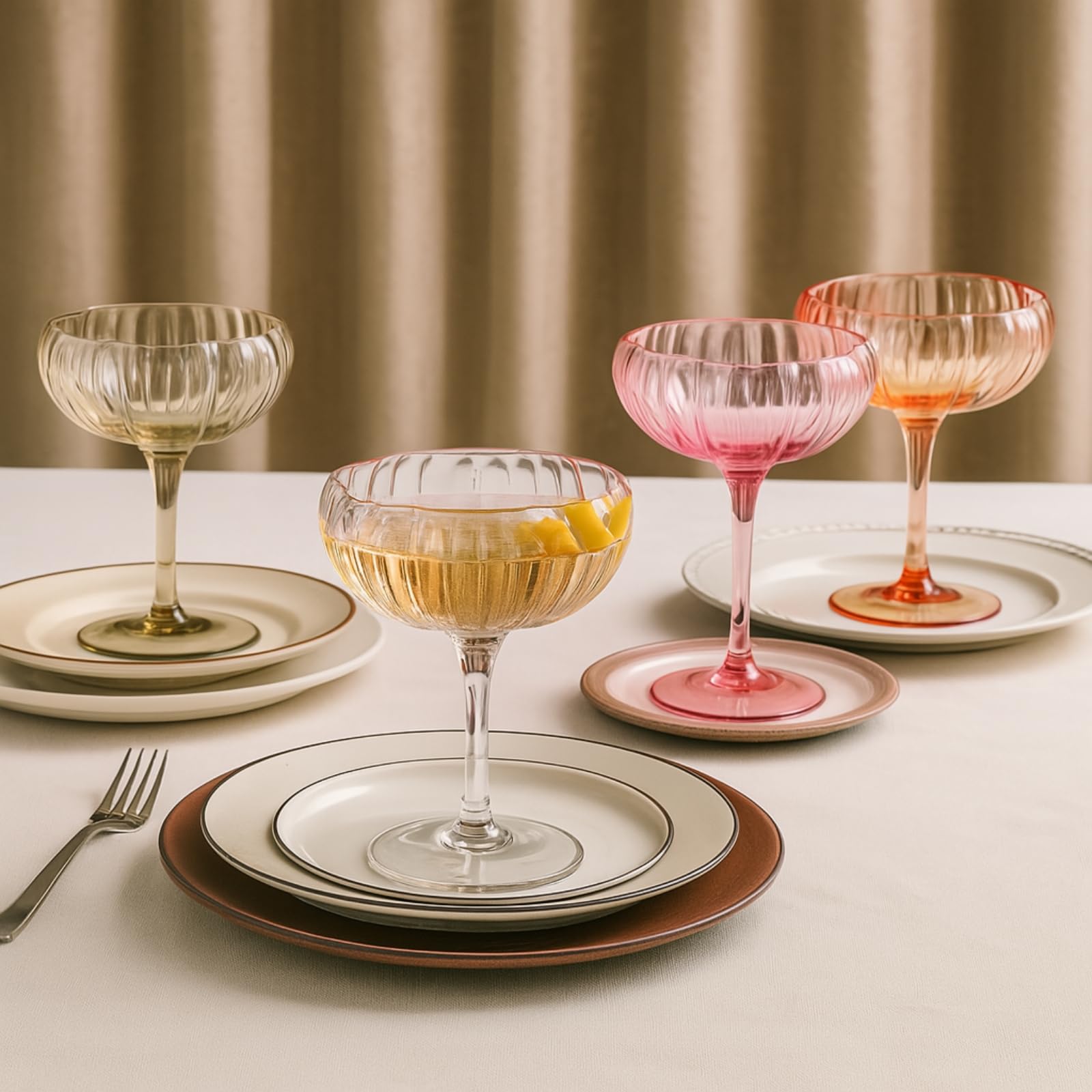 Flower Coupe Cocktail Glasses | Set of 4 | Bright Colors - Boske.store