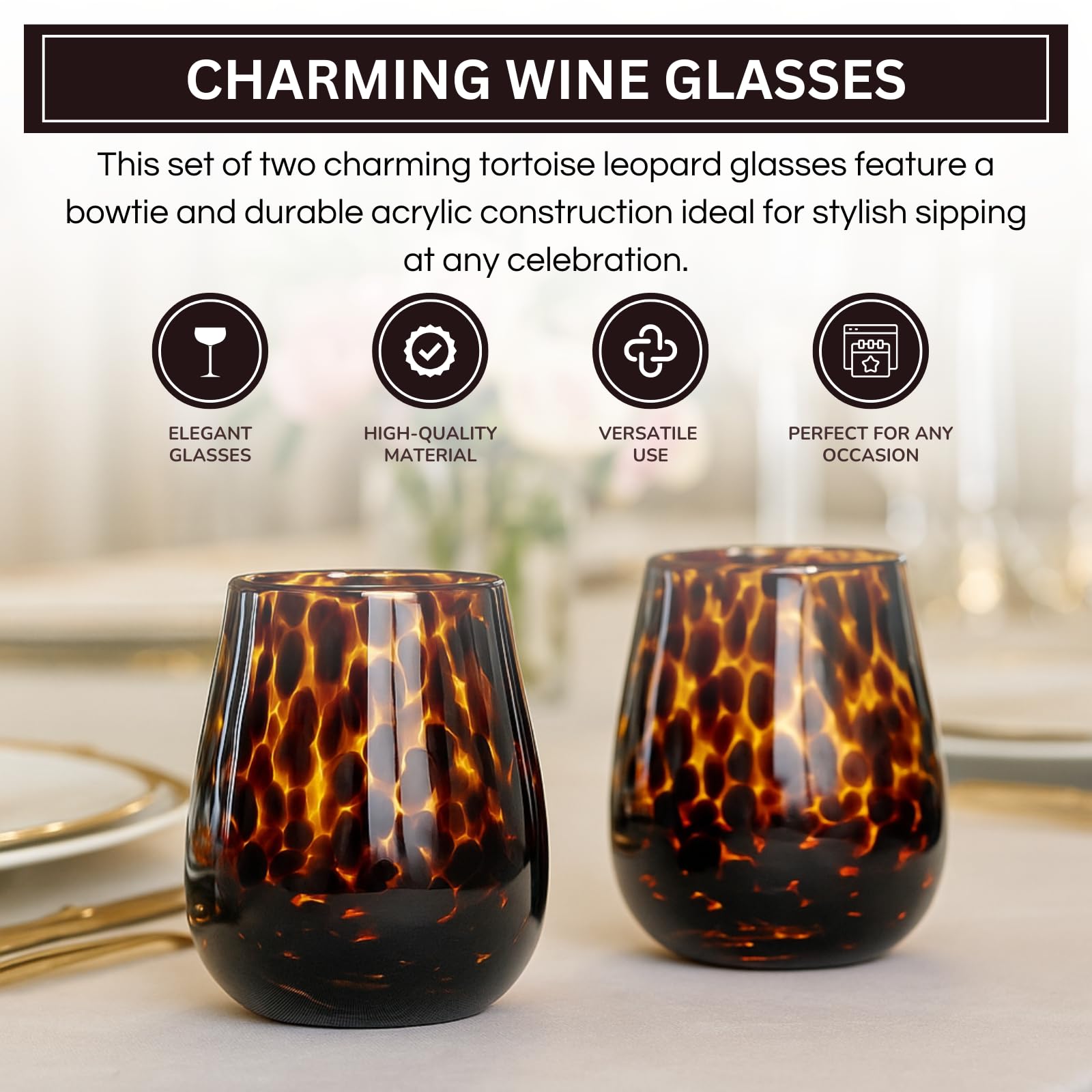 Leopard Print Amber Colored Stemless Wine Glass |  Set of 2 - Boske.store