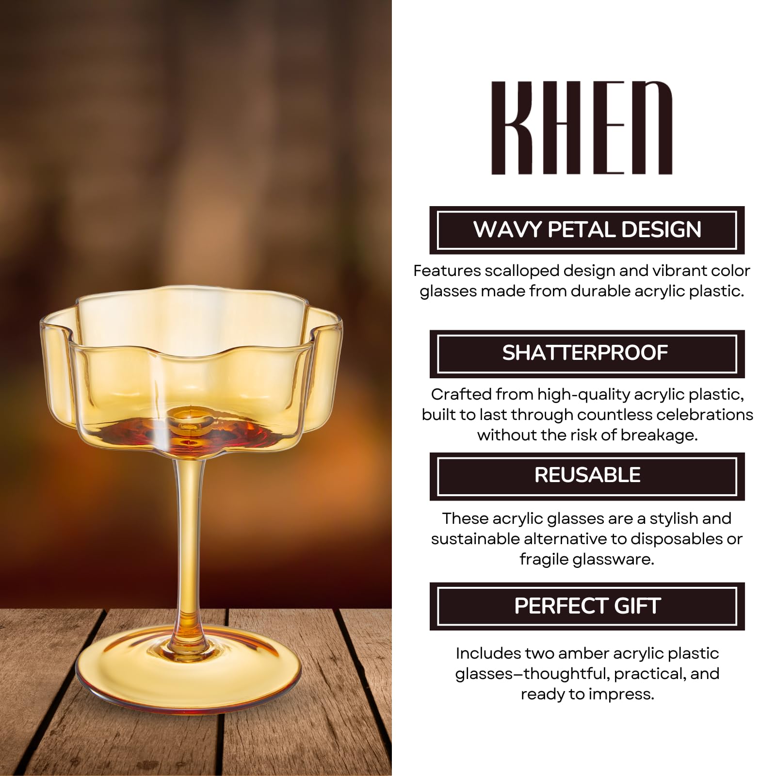 Flower Wave Coupe Cocktail Colored Glasses | Set of 2 | Amber - Boske.store