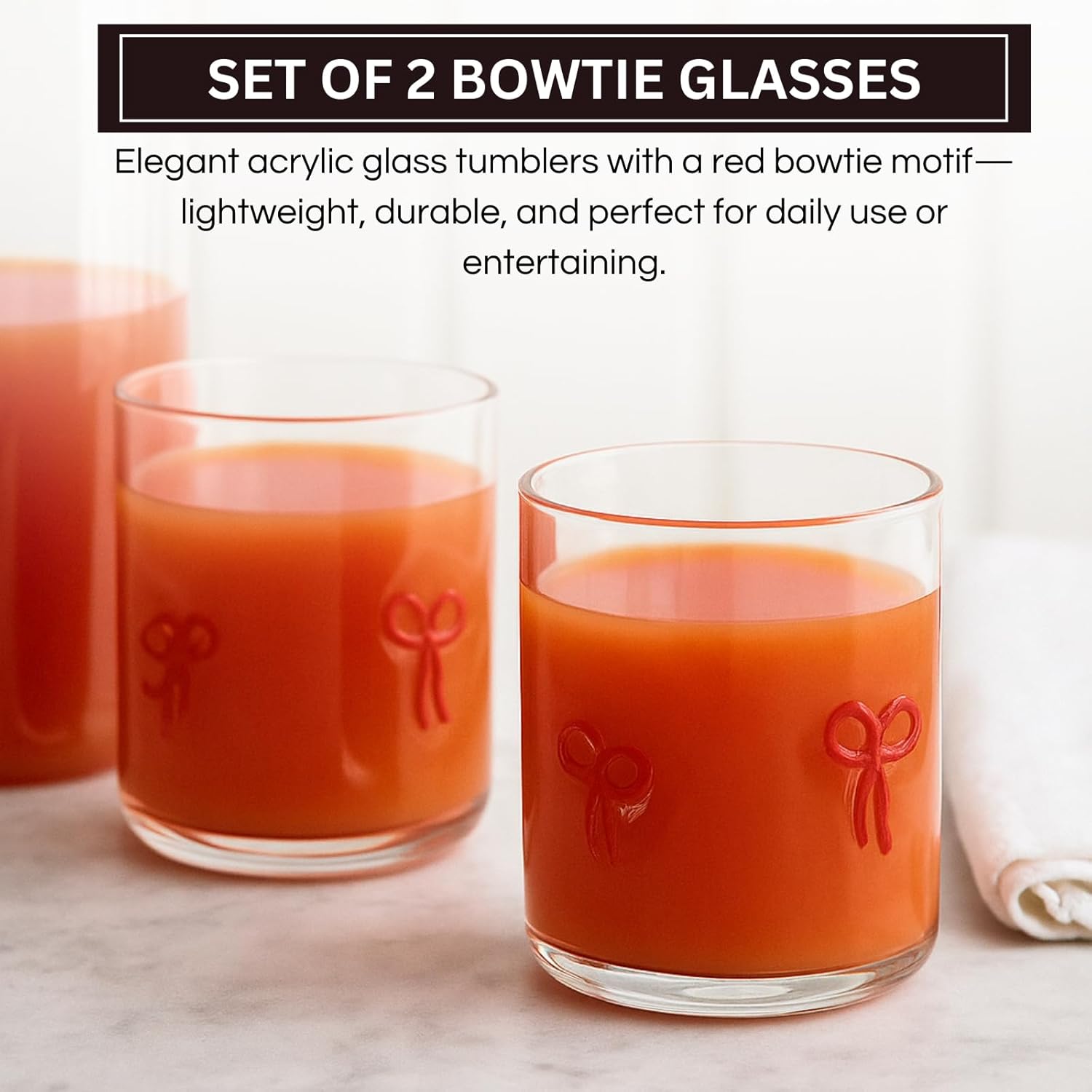 Red Bowtie Tumbler | Clear Water or Juice Glasses | Set of 2 - Boske.store