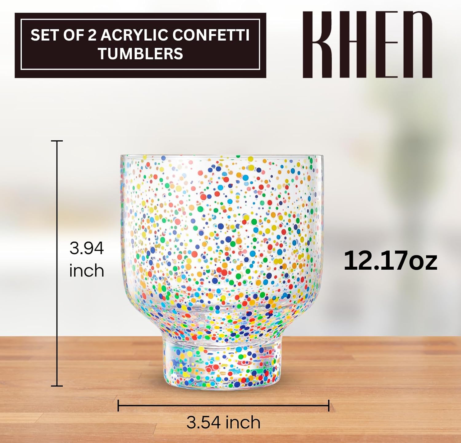 Khen Confetti Stemless Tumblers Set Colorful Drinkware Barware Clear Festive Cups - 12oz Clear - Boske.store