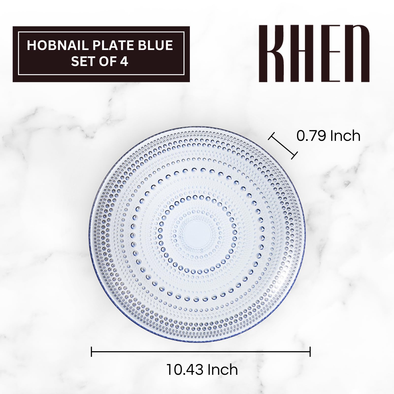 Glass Hobnail Dinner or Charger Plates | Set of 4 | Blue - Boske.store