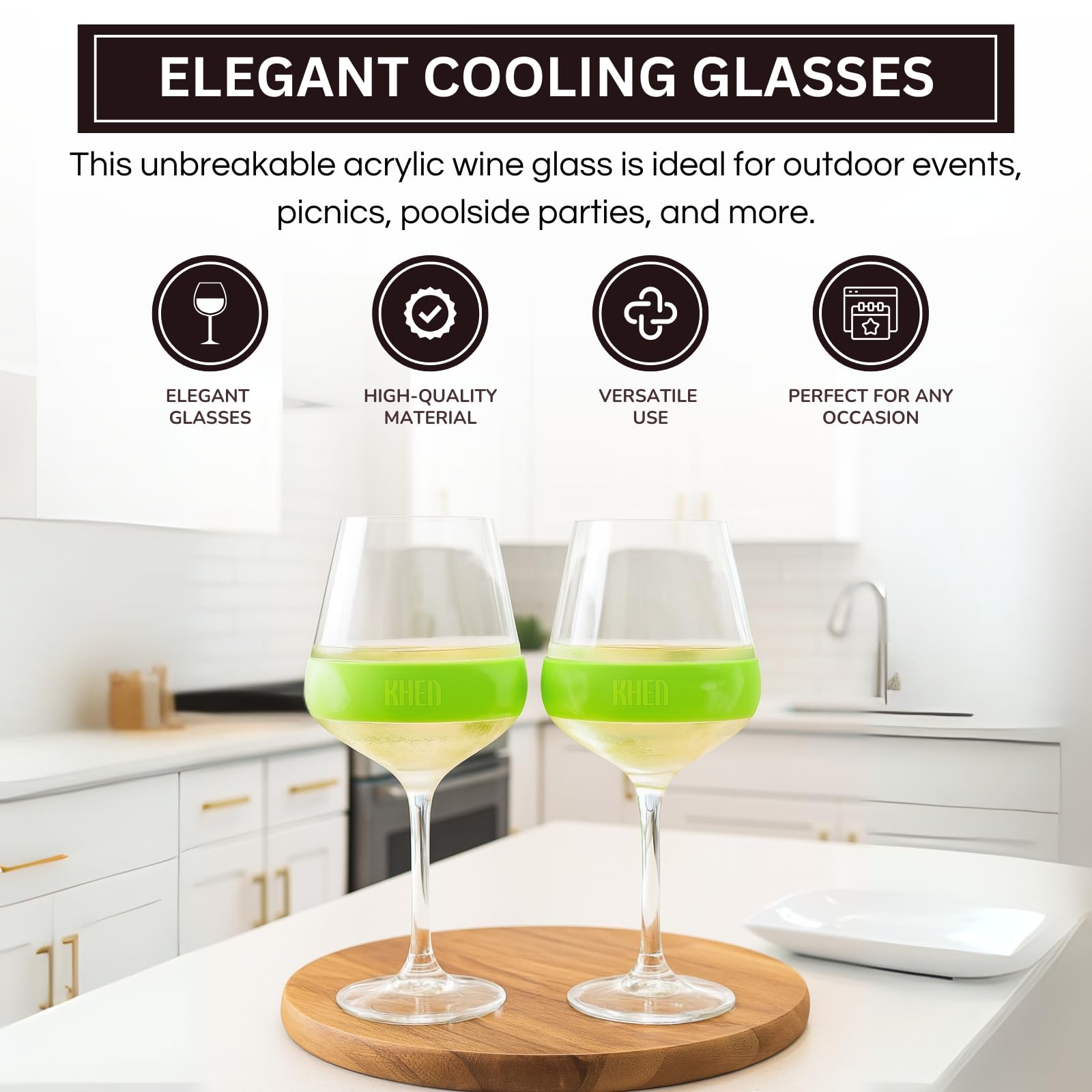 Stemmed Acrylic Cooling Wine  Glasses 14oz | Set of 2 | Green - Boske.store
