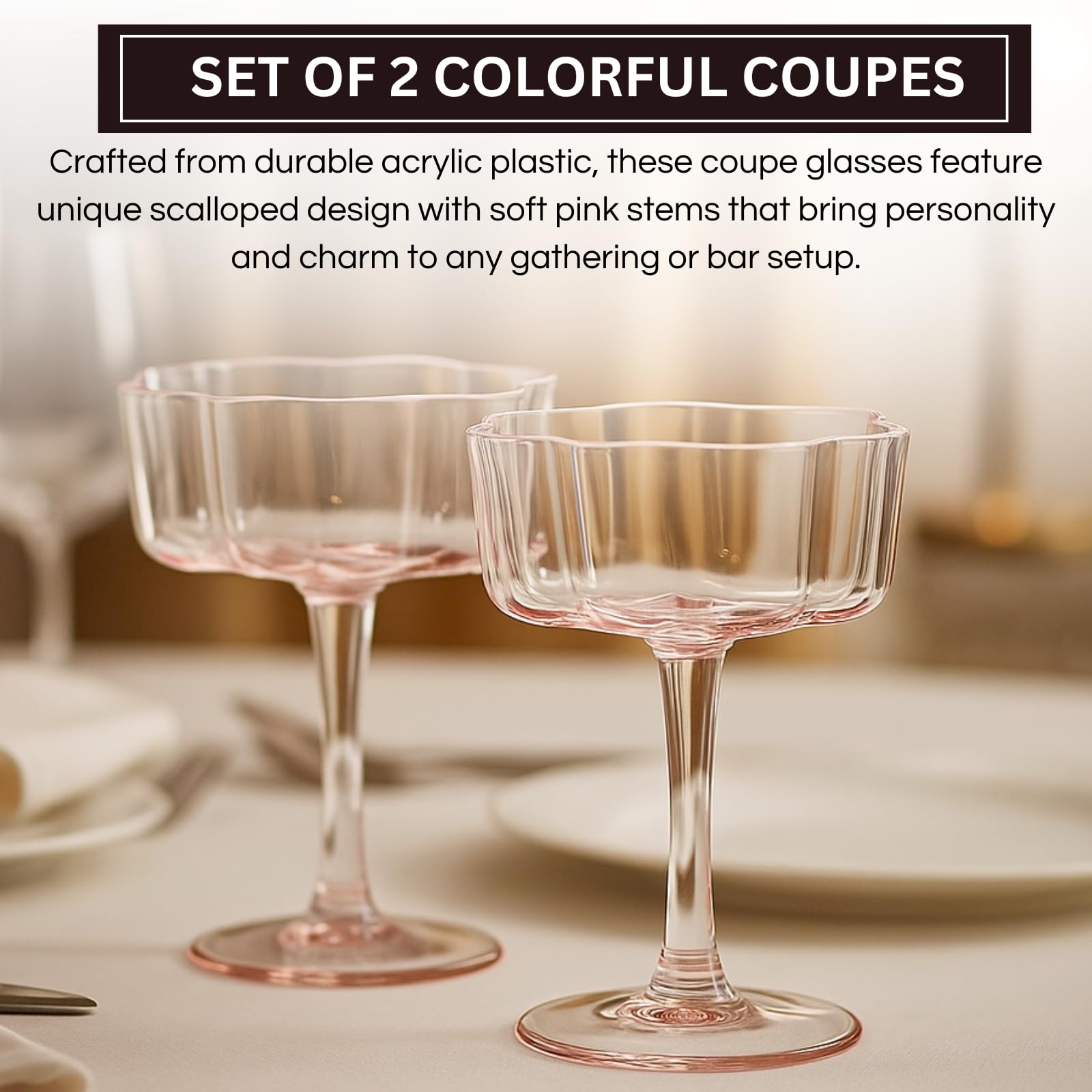 Flower Wave Coupe Cocktail Colored Glasses | Set of 4 | Blush Pink - Boske.store