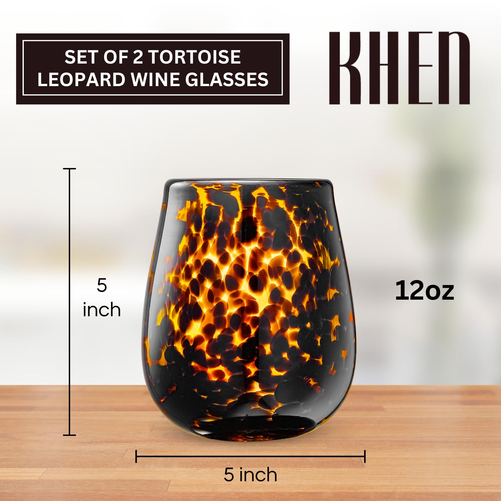 Leopard Print Amber Colored Stemless Wine Glass |  Set of 2 - Boske.store