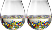 The Wine Savant Mexican Wine Glasses Hand Blown Confetti Rock Artistic Break Resistant Glass Drinkware - Clear - Boske.store