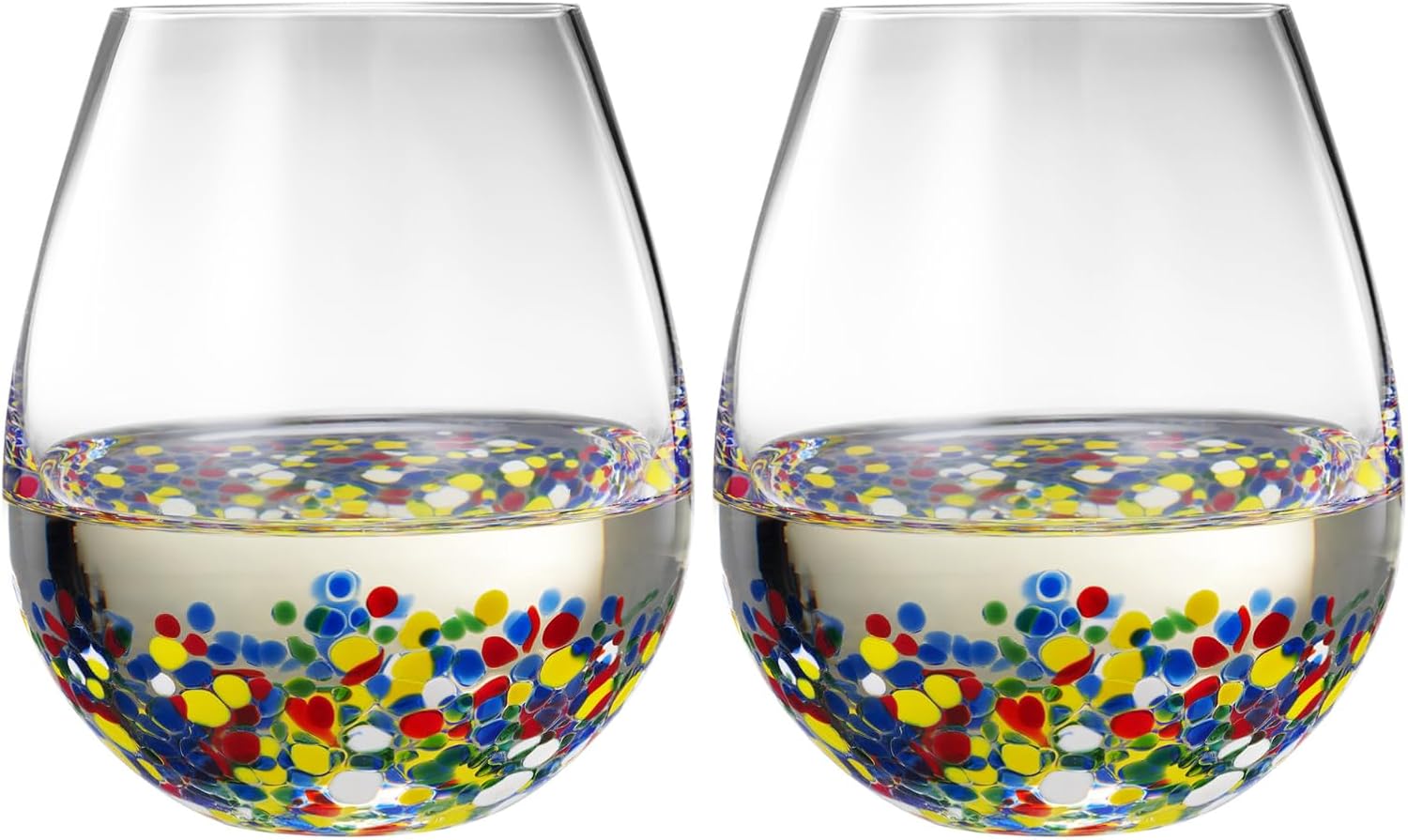 The Wine Savant Mexican Wine Glasses Hand Blown Confetti Rock Artistic Break Resistant Glass Drinkware - Clear - Boske.store