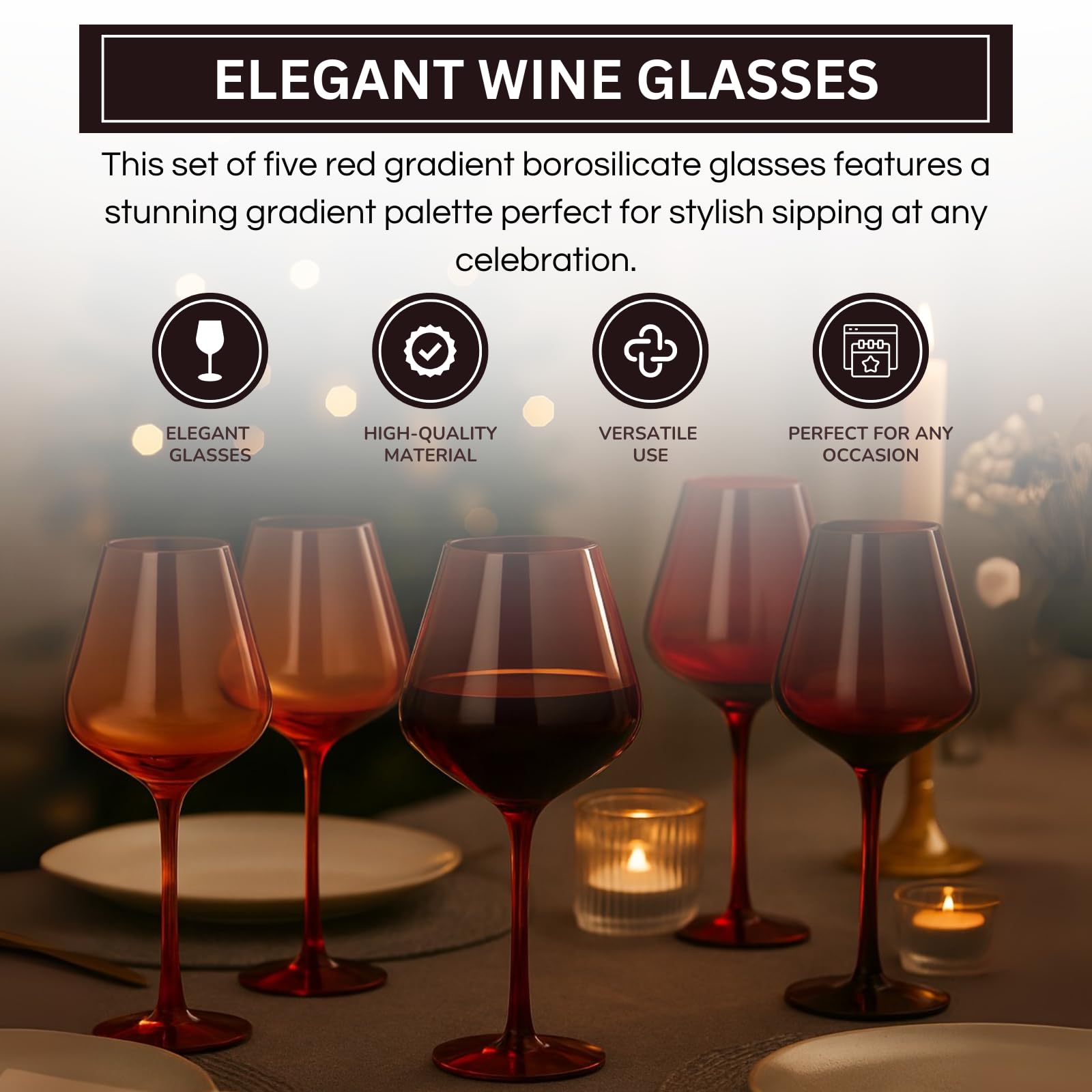 Red Rocks Gradient Colored Wine Glass | Set of 5 | 20 oz - Boske.store