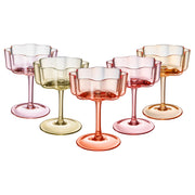 Flower Wave Coupe Cocktail Colored Glasses | Set of 5 | Fall/Holiday Colors - Boske.store