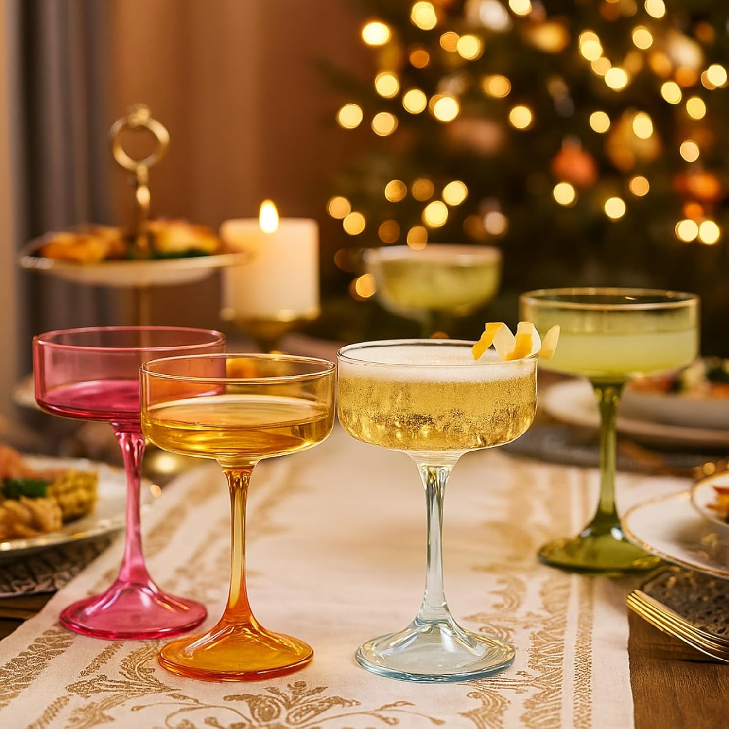 Khen Champagne Coupes Morgan Set Vibrant Stemware Drinkware for Parties - Set of 4 Multicolor - Boske.store