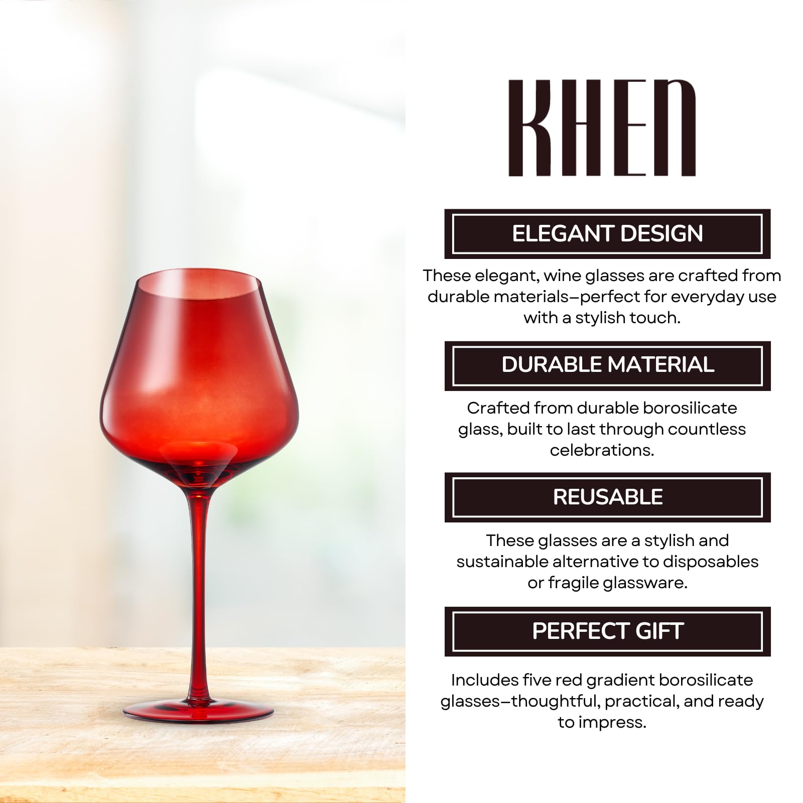 Red Rocks Gradient Colored Wine Glass | Set of 5 | 20 oz - Boske.store