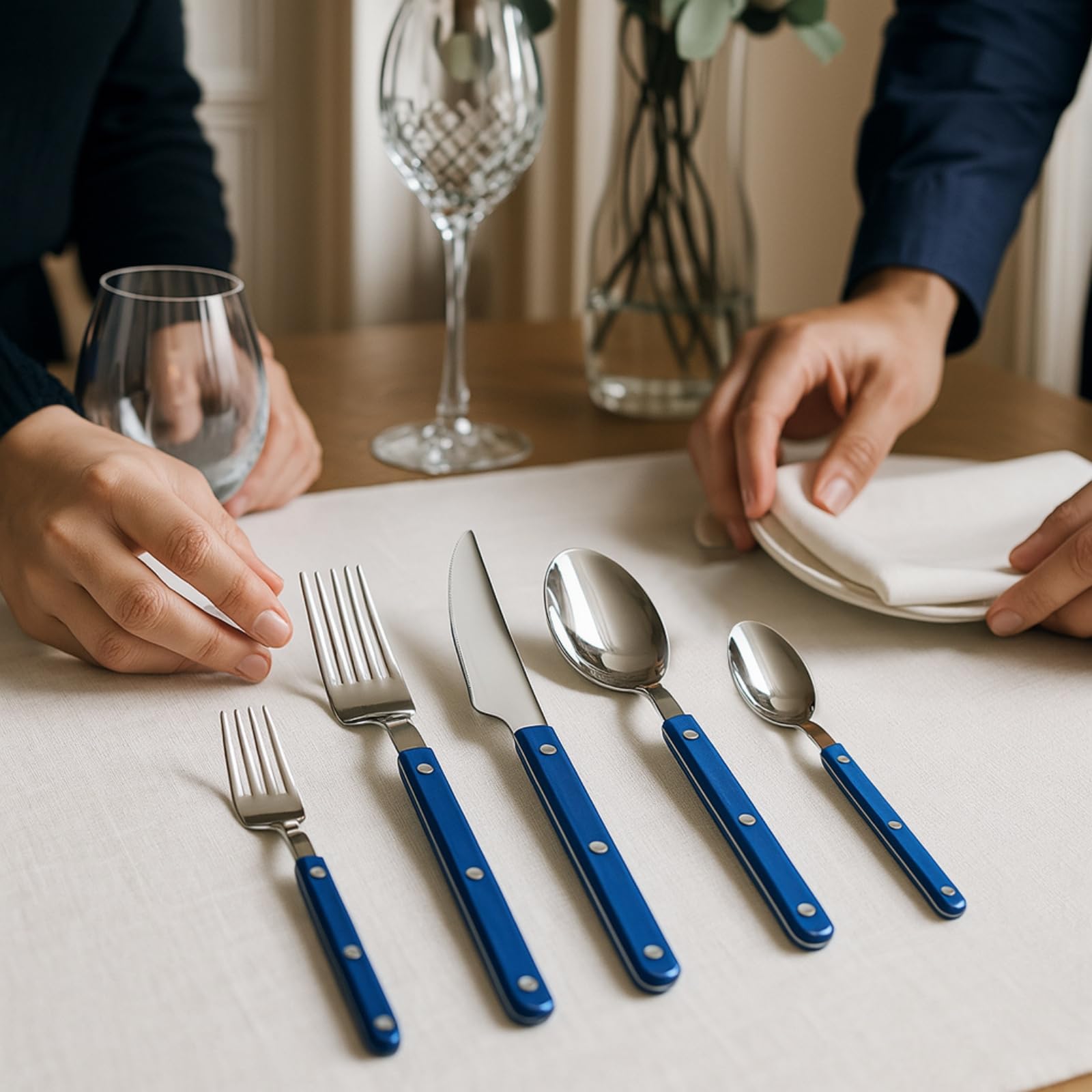 Khen Blue Cutlery Set of 20 –18/8 Stainless Steel Flatware - Boske.store