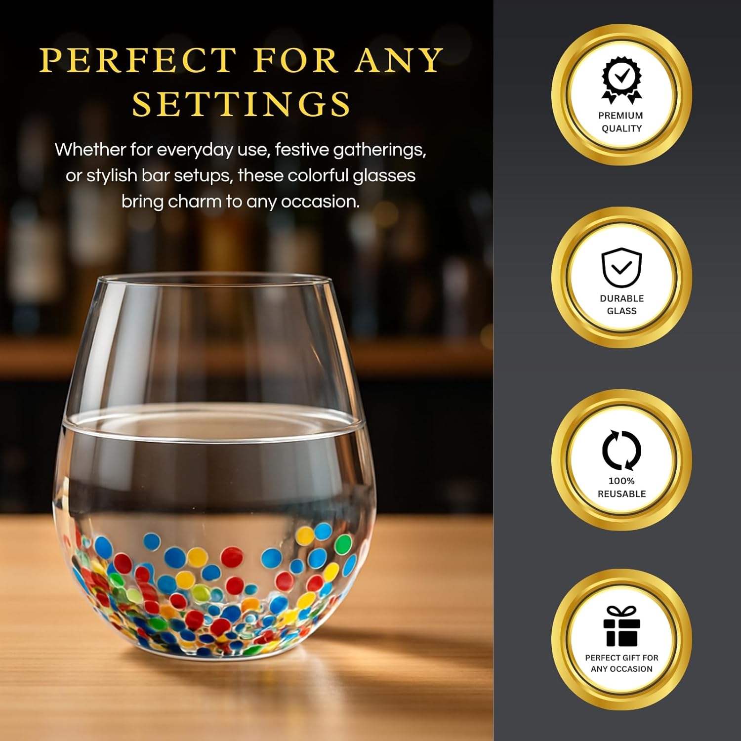 The Wine Savant Mexican Wine Glasses Hand Blown Confetti Rock Artistic Break Resistant Glass Drinkware - Clear - Boske.store