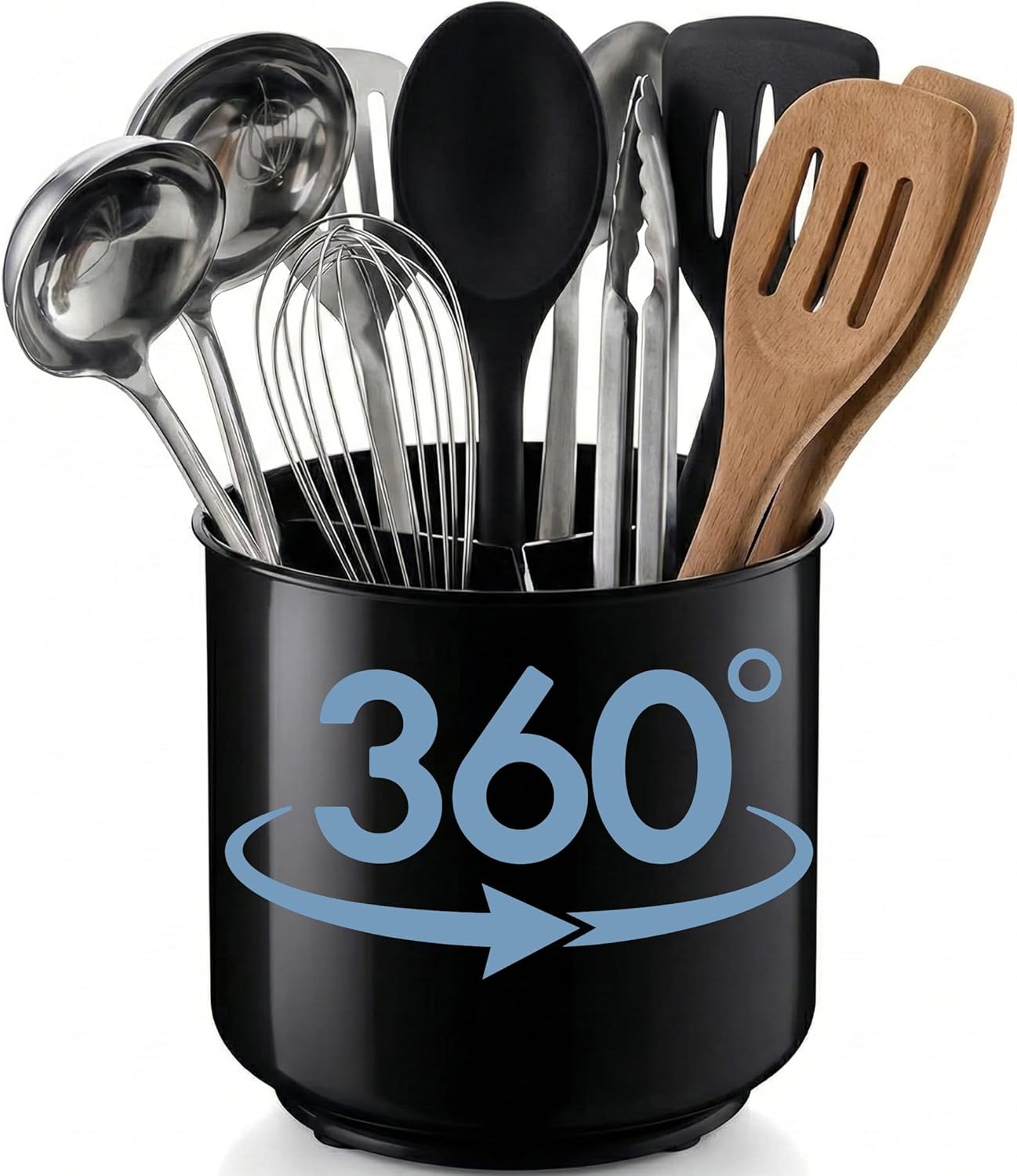 Cooler Kitchen Extra Large and Sturdy Rotating Utensil Holder Caddy with No - Tip Weighted Base, Removable Divider, and Gripped Insert | Rust Proof and Dishwasher Safe - Boske.store