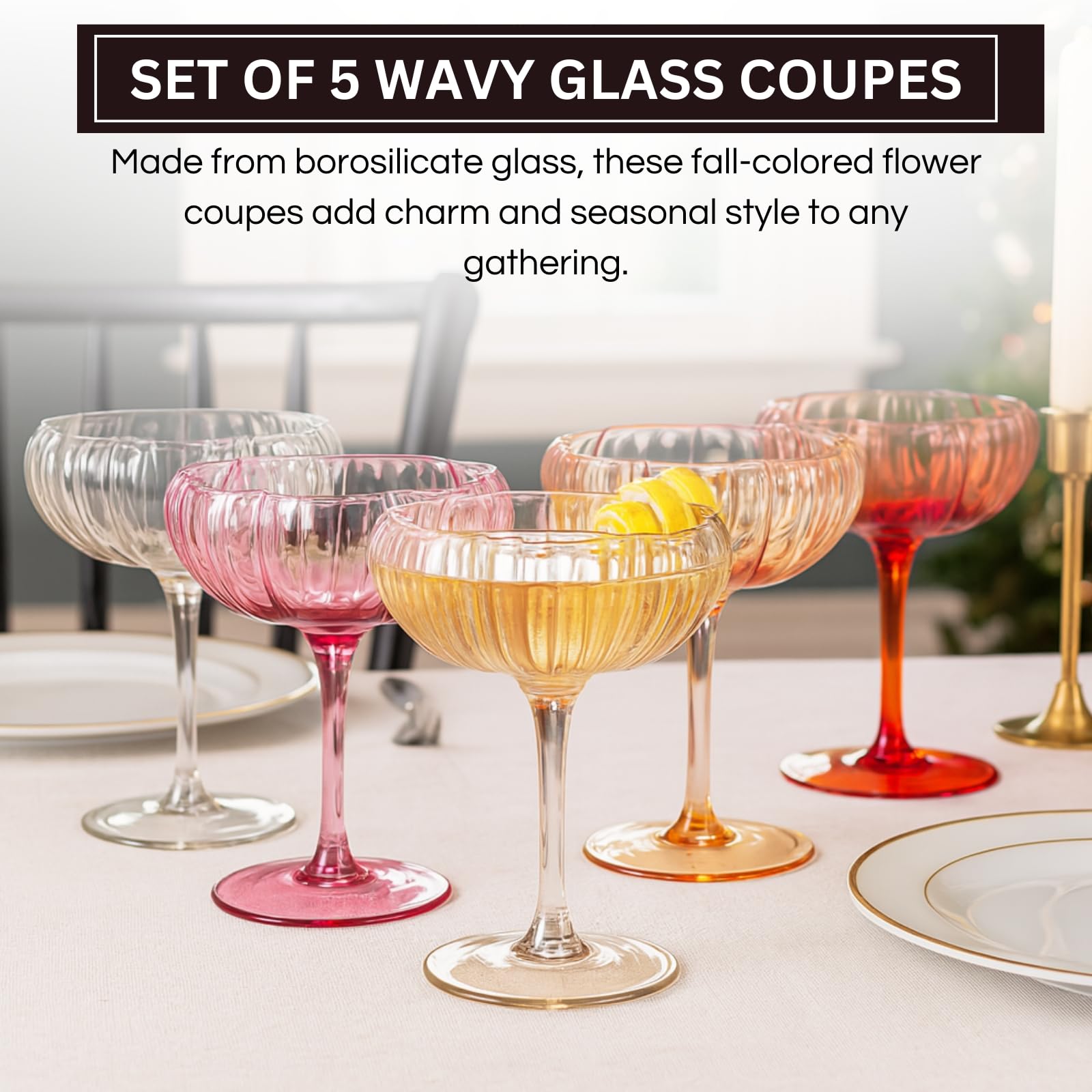 Flower Coupe Cocktail Glasses | Set of 4 | Bright Colors - Boske.store