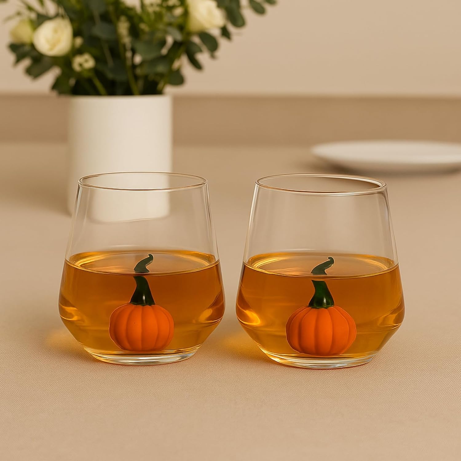 Khen Pumpkin Glass Set Fall Drinkware Decorative Break Resistant Tumbler Cups Barware Holiday Gift - 12oz Clear - Boske.store