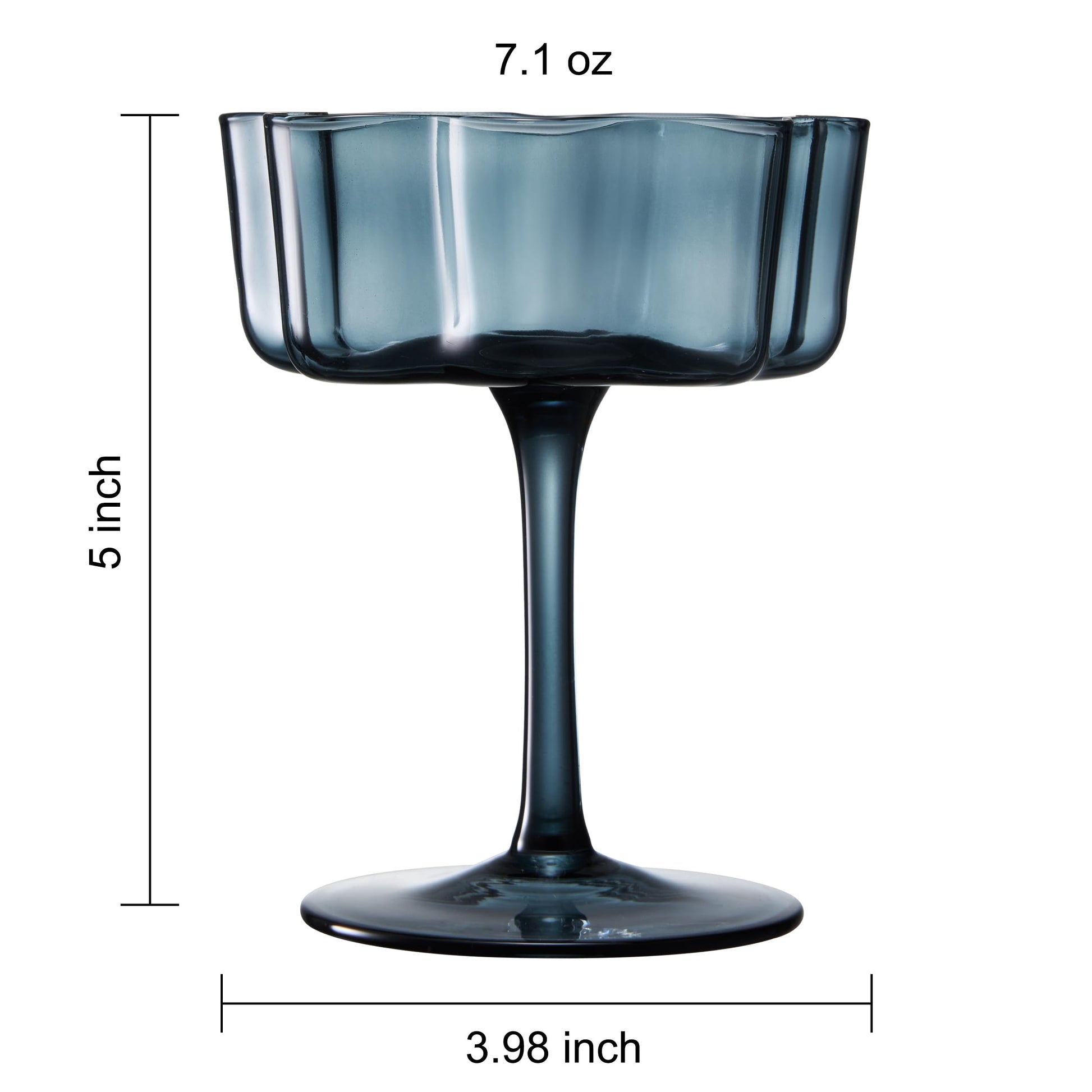 Flower Wave Coupe Cocktail Colored Glasses | Set of 6 | Muted Colors - Boske.store