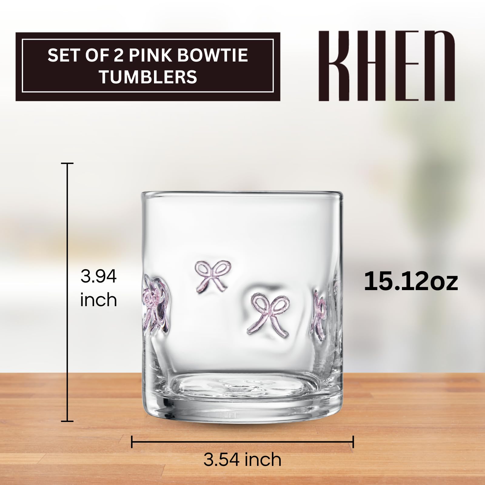 Khen Bowtie Tumblers Set Stylish Break Resistant Acrylic Drinkware for Cocktail Wedding Gift Use - Set of 2 Pink - Boske.store