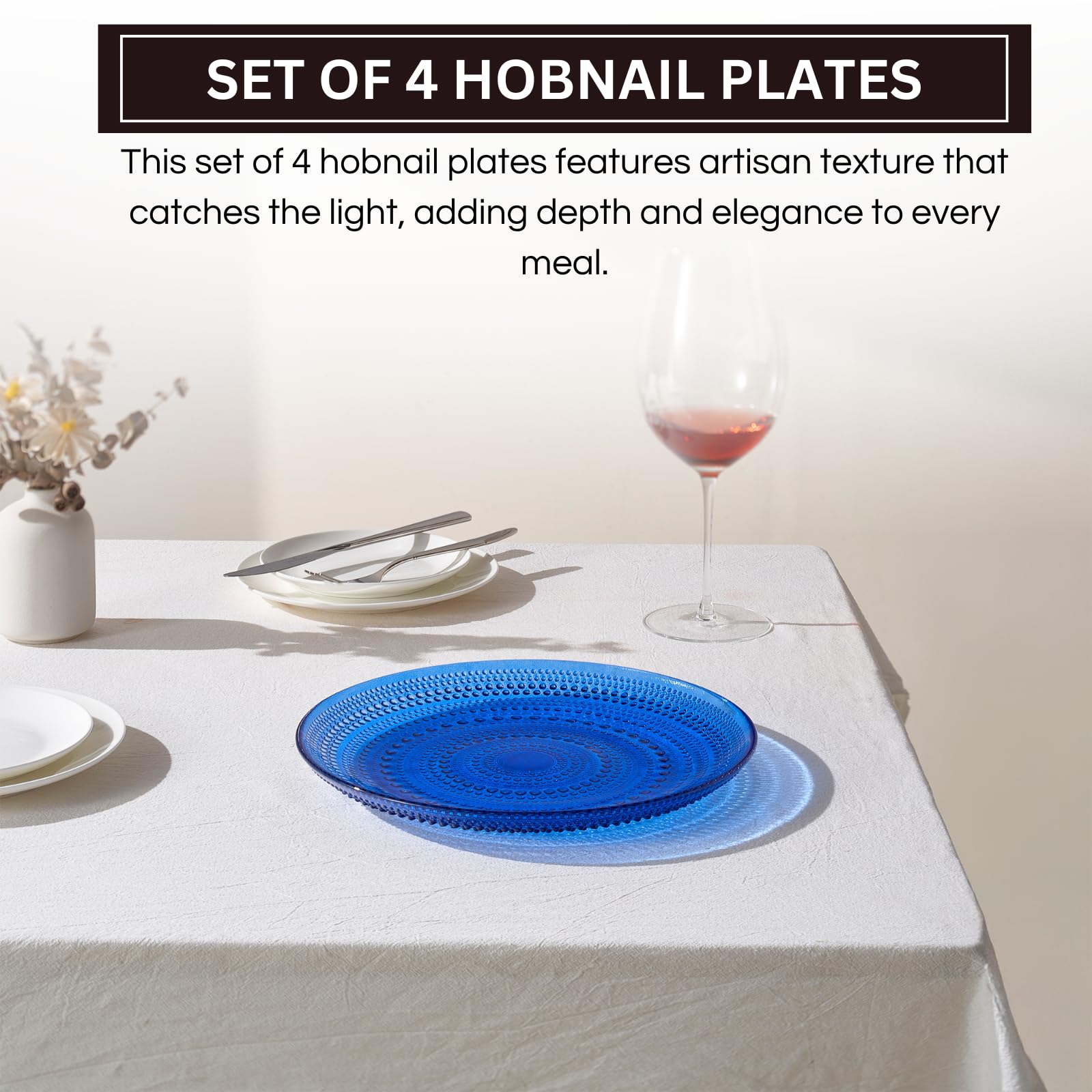 Glass Hobnail Dinner or Charger Plates | Set of 4 | Dark Blue - Boske.store