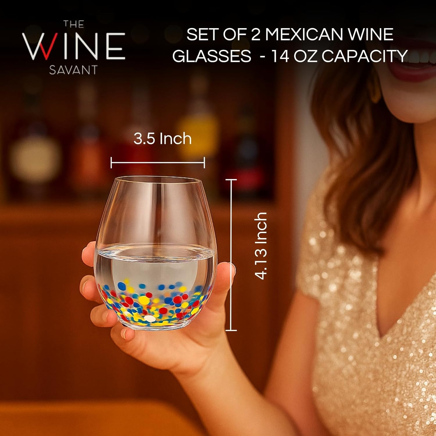 The Wine Savant Mexican Wine Glasses Hand Blown Confetti Rock Artistic Break Resistant Glass Drinkware - Clear - Boske.store