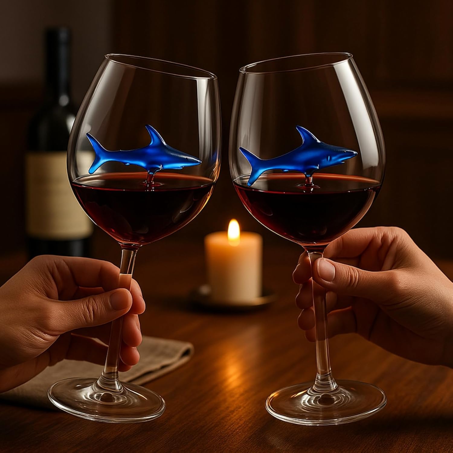 Shark - Inspired Wine Glasses Set of 2 – 13oz Stemmed Red & White Wine Glass with 3D Shark Inside – Unique Glassware Gift for Men, Dad, or Host - Boske.store