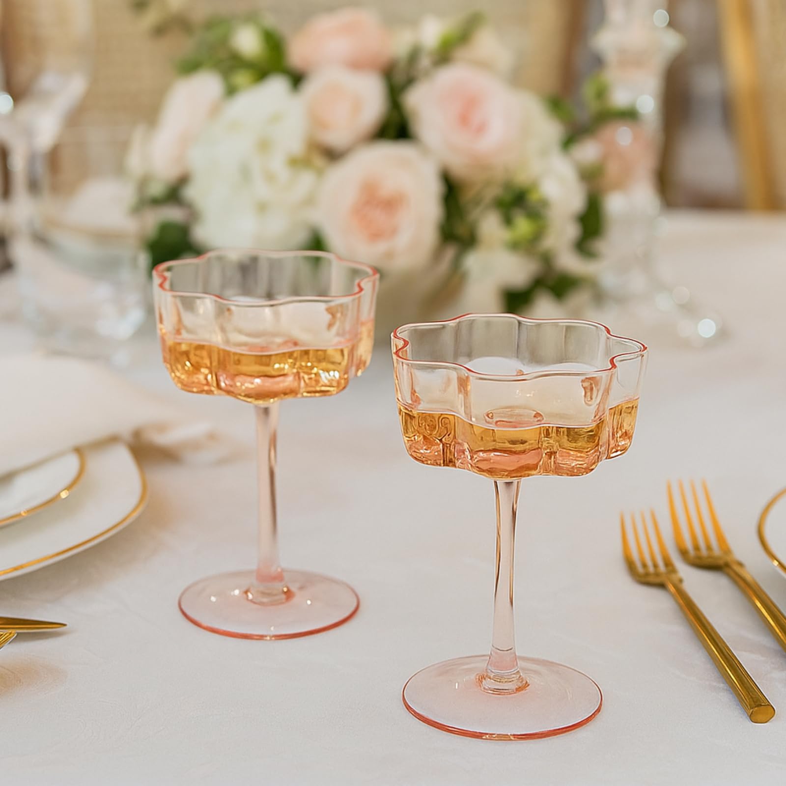 Flower Wave Coupe Cocktail Colored Glasses | Set of 4 | Blush Pink - Boske.store