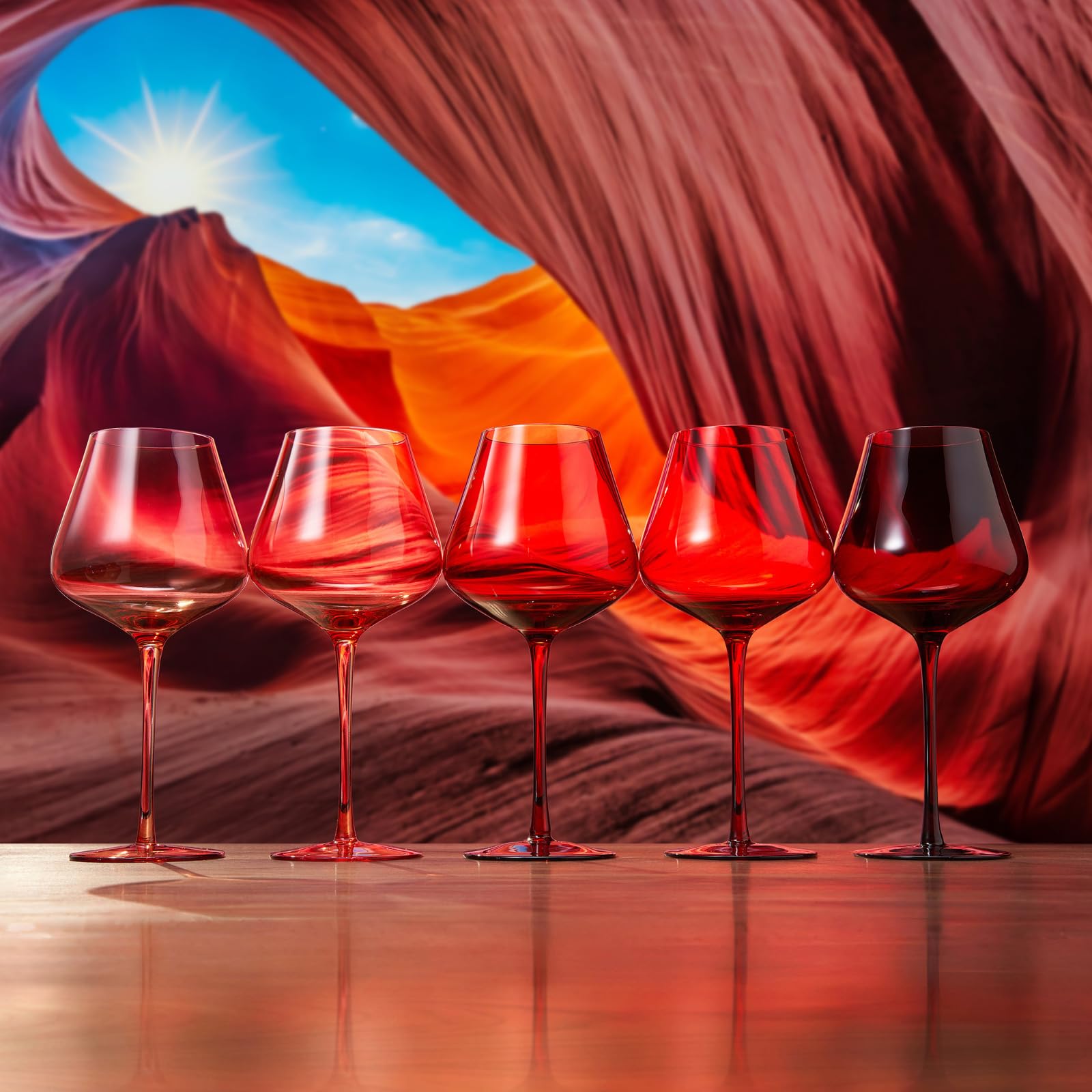 Red Rocks Gradient Colored Wine Glass | Set of 5 | 20 oz - Boske.store