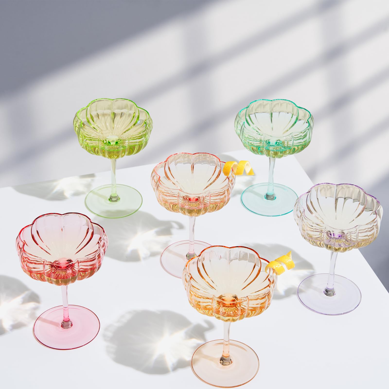 Flower Coupe Cocktail Glasses | Set of 4 | Bright Colors - Boske.store