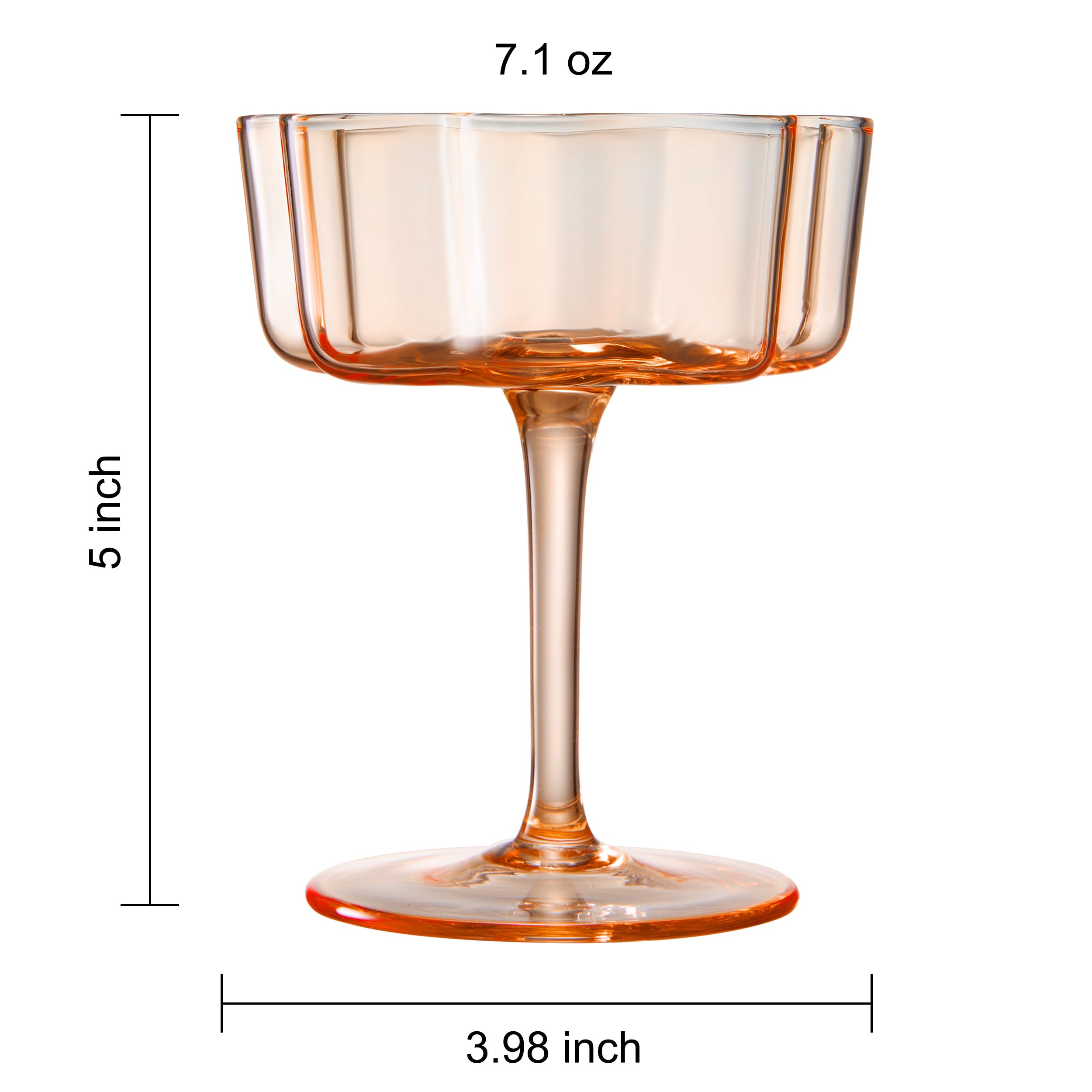 Flower Wave Coupe Cocktail Colored Glasses | Set of 5 | Fall/Holiday Colors - Boske.store