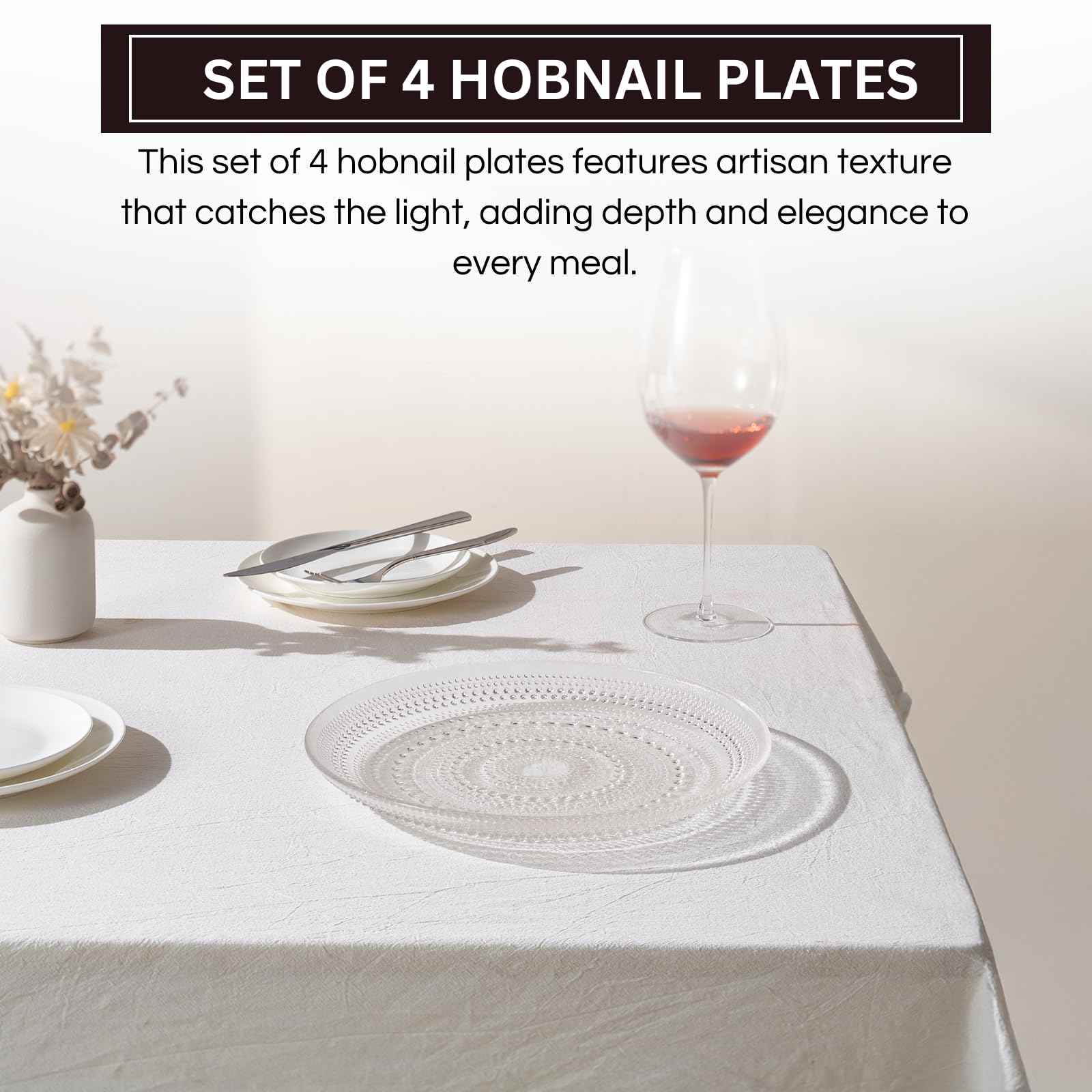 Glass Hobnail Dinner or Charger Plates | Set of 4 | Clear - Boske.store