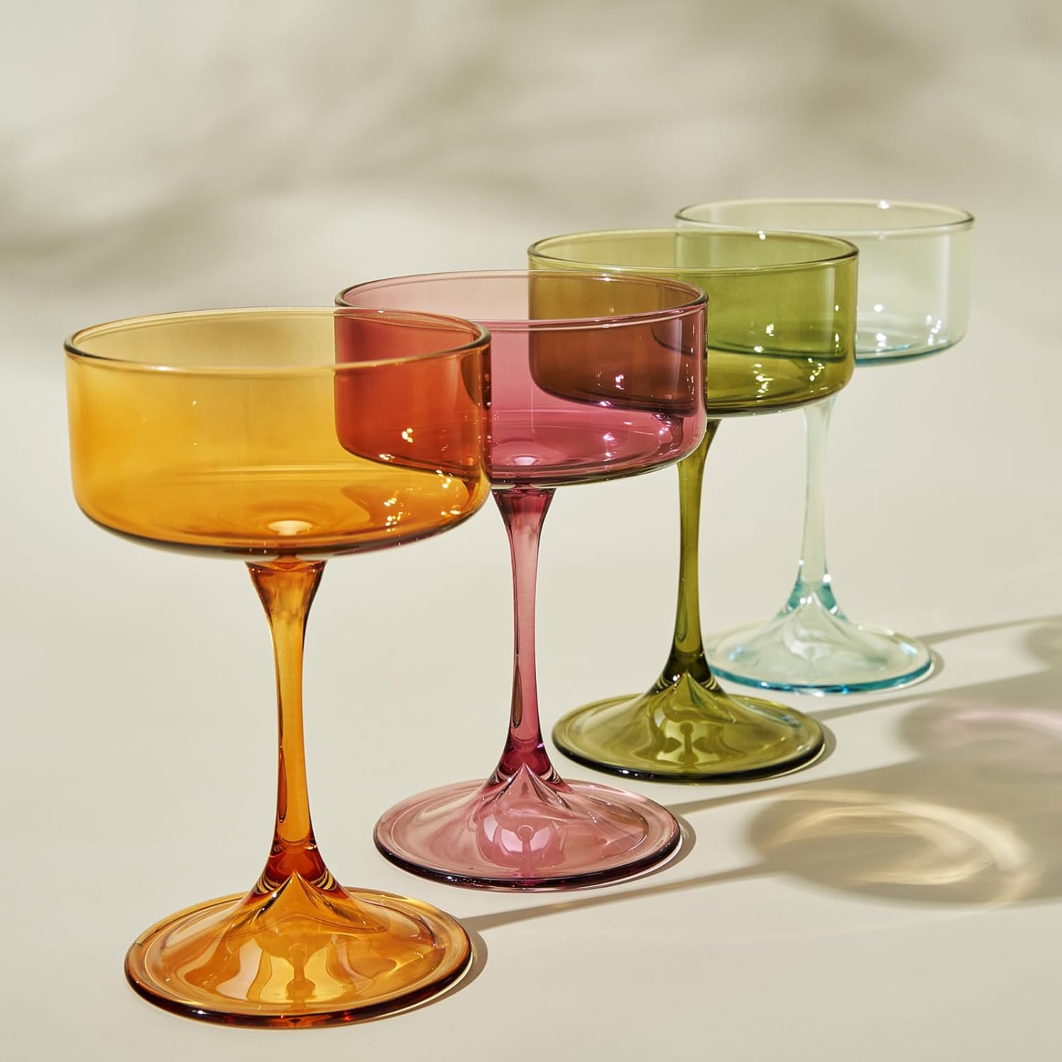 Khen Champagne Coupes Morgan Set Vibrant Stemware Drinkware for Parties - Set of 4 Multicolor - Boske.store