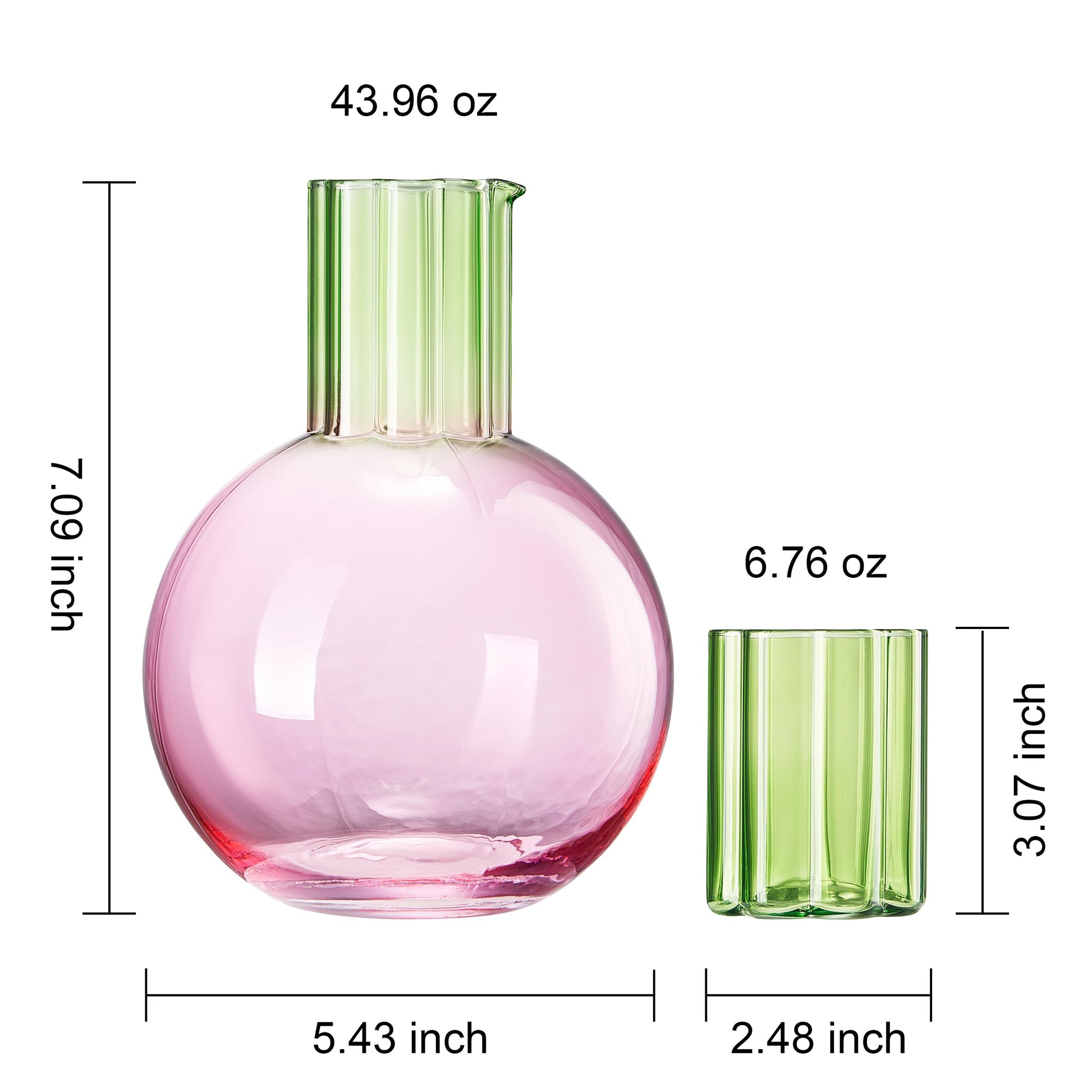 Colorful Carafe & Ribbed Flower Cup Set | 44oz Glasses - Boske.store